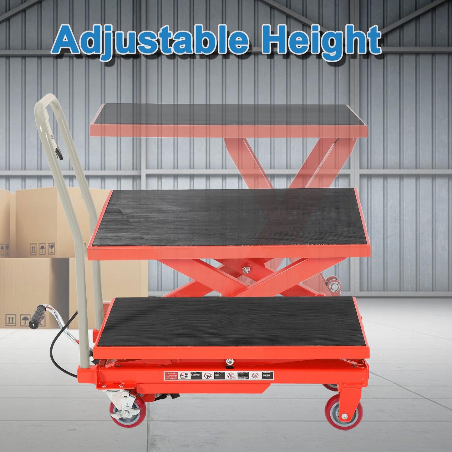 Garvee Heavy Duty Hydraulic Lift Table Cart 500LB Capacity, Single Scissor Lift Table with 28.5'' Lifting Height, Non-Slip Platform & Locking Wheels for Garage, Warehouse, Workshop, Red