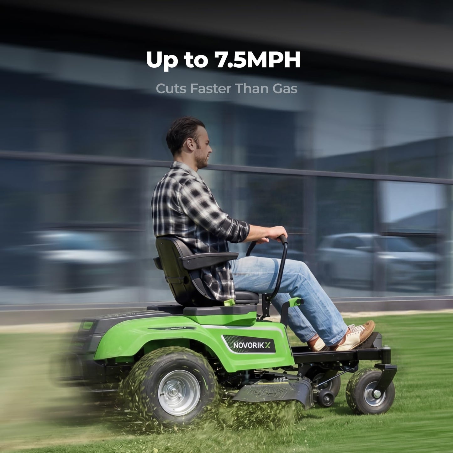 NovorikX 54V 42'' Cordless Electric Riding Lawn Mower, Zero Turn Lawn Mower with 4 * 10AH Batteries and Plug in Charger for Large Yard
