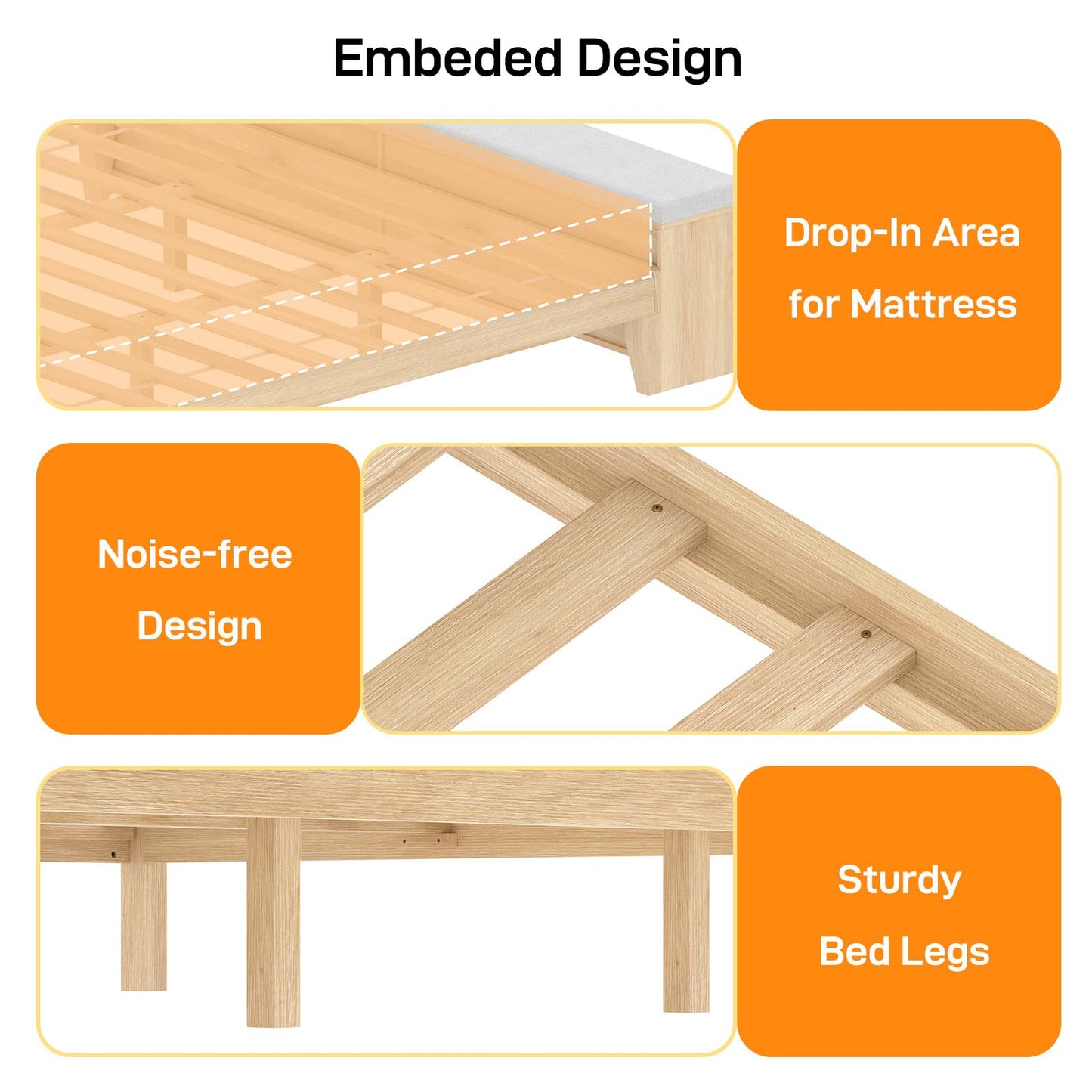 VINGLI King Size Rattan Bed Frame with Bench and Headboard,Large Boho Bed with Storage and Footboard Cabinet,Wood Platform Bed wirh Shelves,No Box Spring Needed, Natural Wood