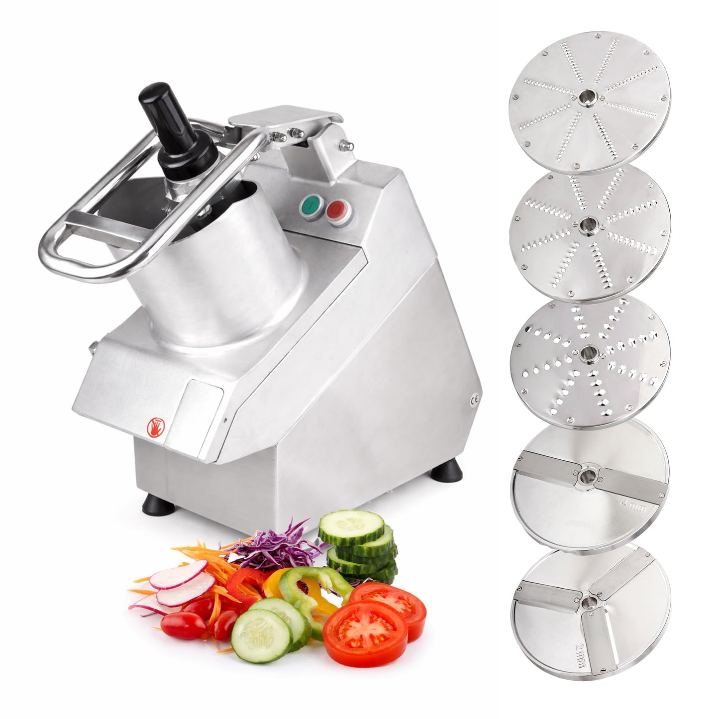 Tartle Kitchen 750W Electric Vegetable Chopper - Commercial Food Processor with Continuous Feed, Dual Feed Openings, 5 Discs for Slicing, Shredding, & Grating - Restaurant-Grade, NSF & ETL Certified