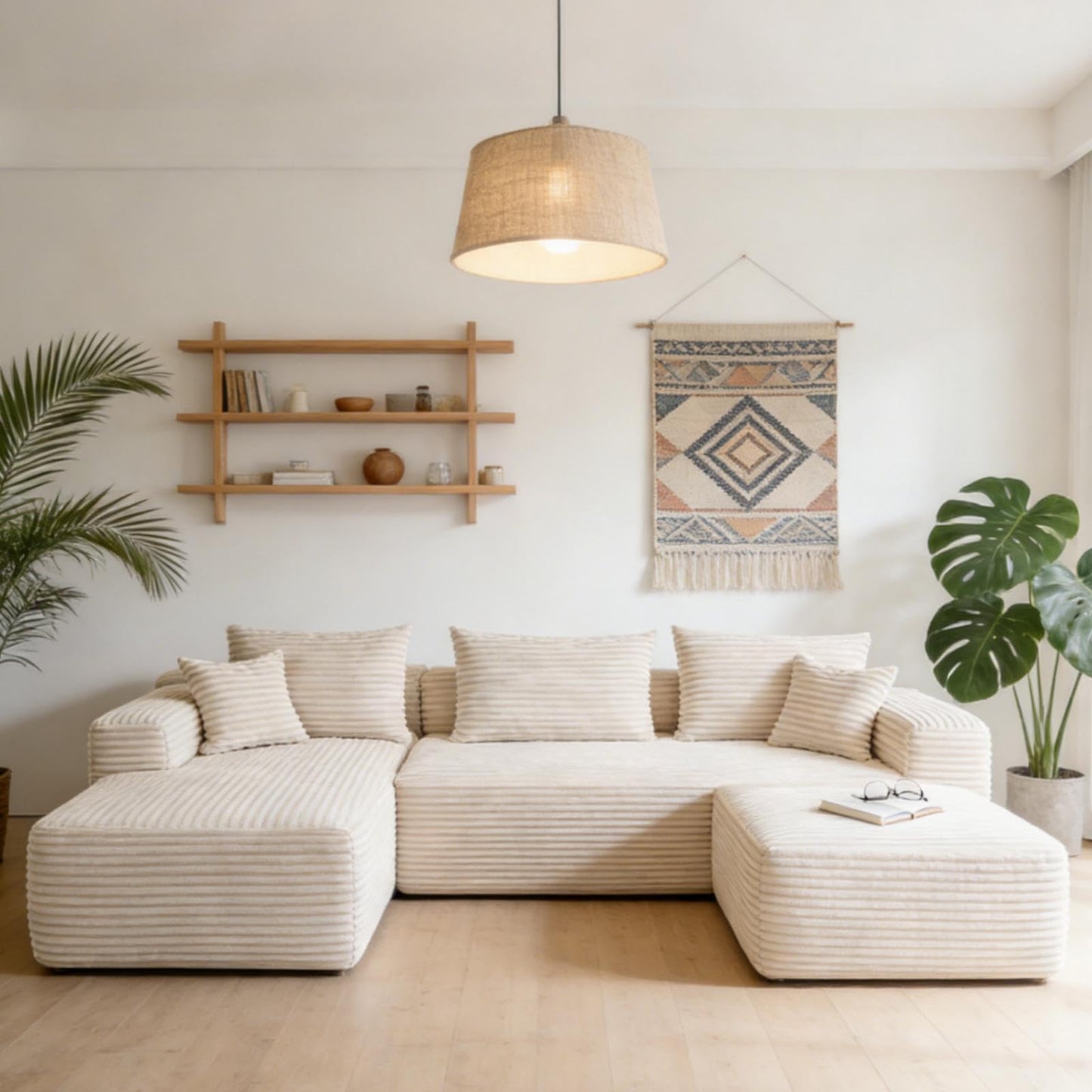 EVLIQUIL Modular Sectional Sofa Couch 103.5” & 37.0” Beige, L-Shaped Sectional Couches for Living Room with Ottoman, High Resilience Sponge & Spring Support Sofa Set (L Shaped Sofa+Ottoman)