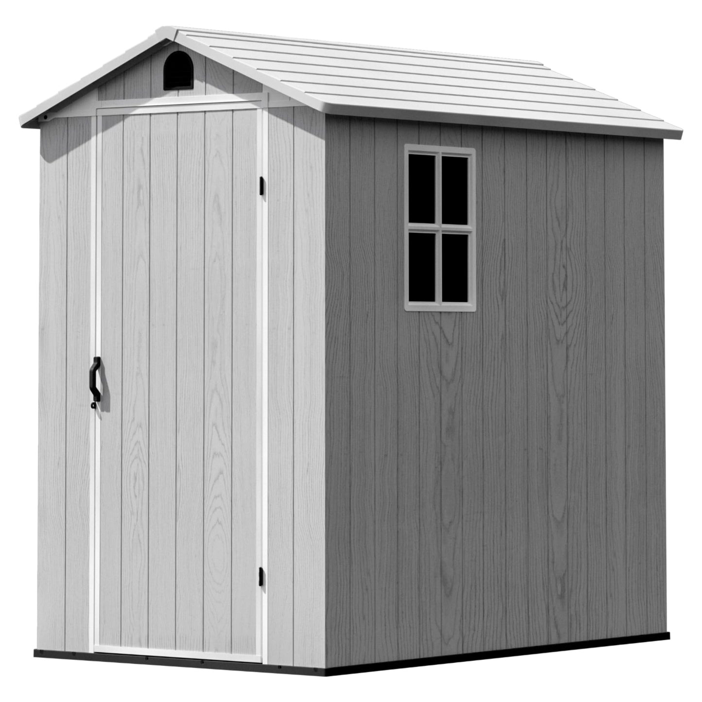Greesum 4x6FT Plastic Storage Shed with Floor, Resin Outdoor Storaged Sheds with Lockable Door, All Weather Tool Shed with Window and Vent, Easy Assembly for Garden, Patio, Yard, Light Gray