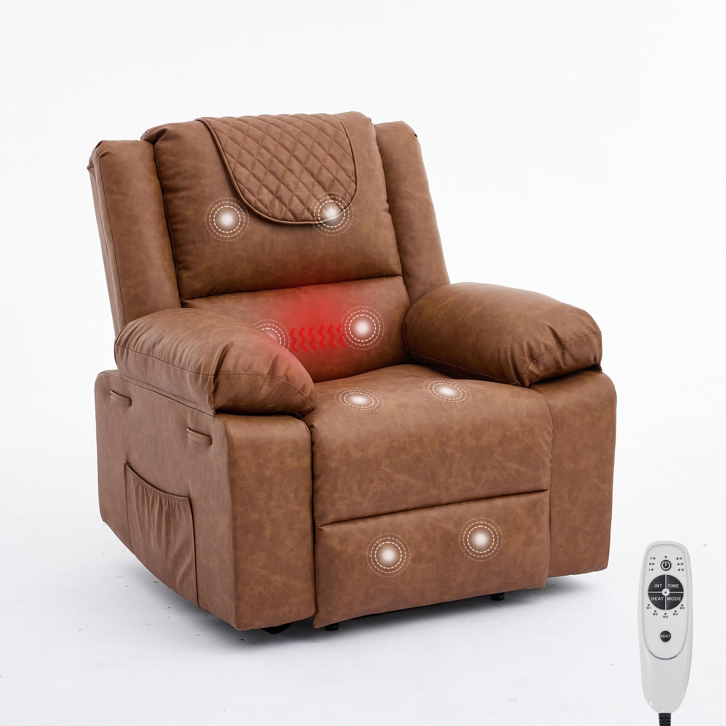 Adult Manual Recliner with Heating and Massage Functions (135° Front and Rear Adjustment) - Equipped with Side Storage Pockets and Remote Control, Suitable for Living Room and Bedroom(Brown)