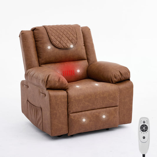 Adult Manual Recliner with Heating and Massage Functions (135° Front and Rear Adjustment) - Equipped with Side Storage Pockets and Remote Control, Suitable for Living Room and Bedroom(Brown)