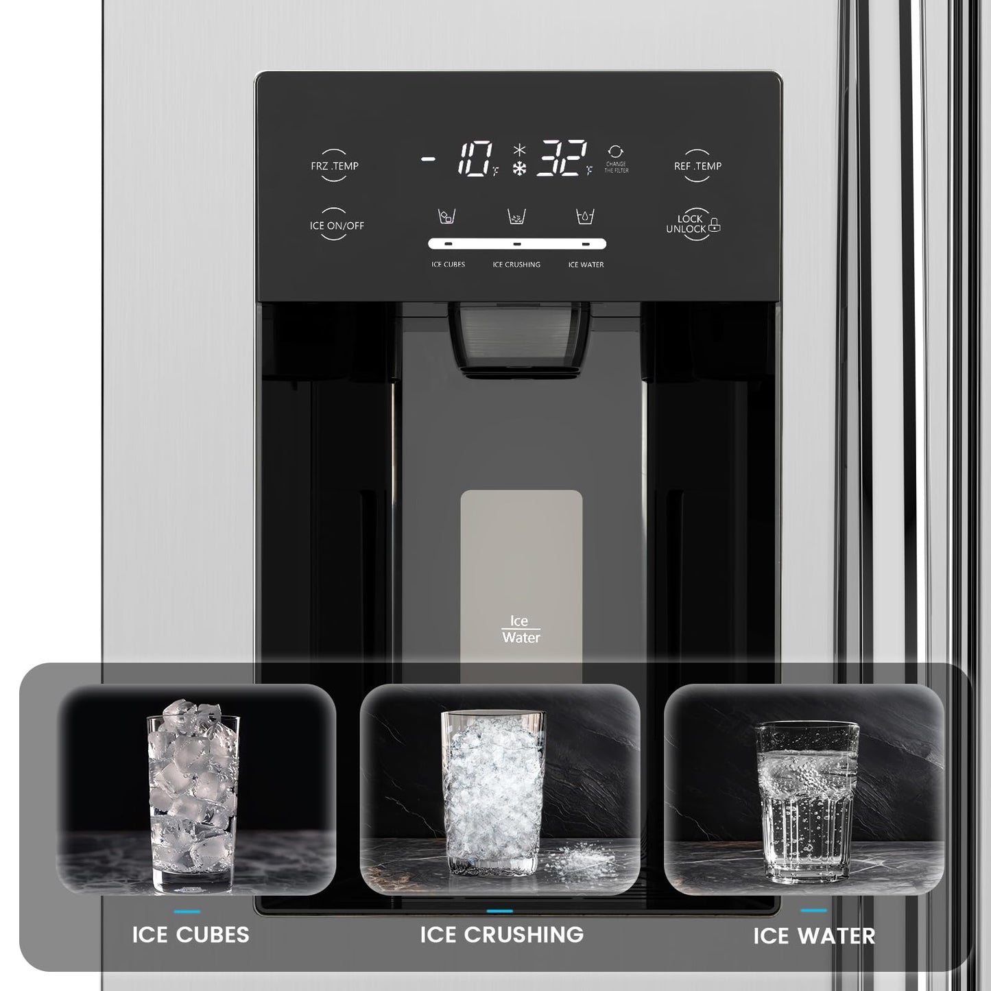 COWSAR 20 cu. ft. French Door Large Refrigerator – Stainless Steel, Built-in Water Dispenser & Ice Maker for Home Kitchen