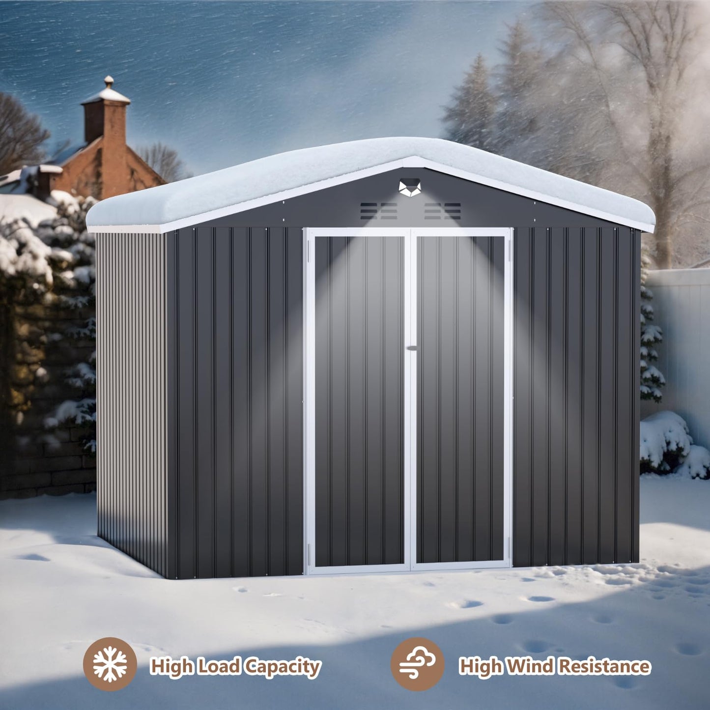 Softkiss 10x8 FT Outdoor Storage Shed, Metal Garden Shed - Tool Storage Sheds with Lockable Doors, Waterproof Outside Storage Building for Backyard, Patio (Black; Floor Not Included)