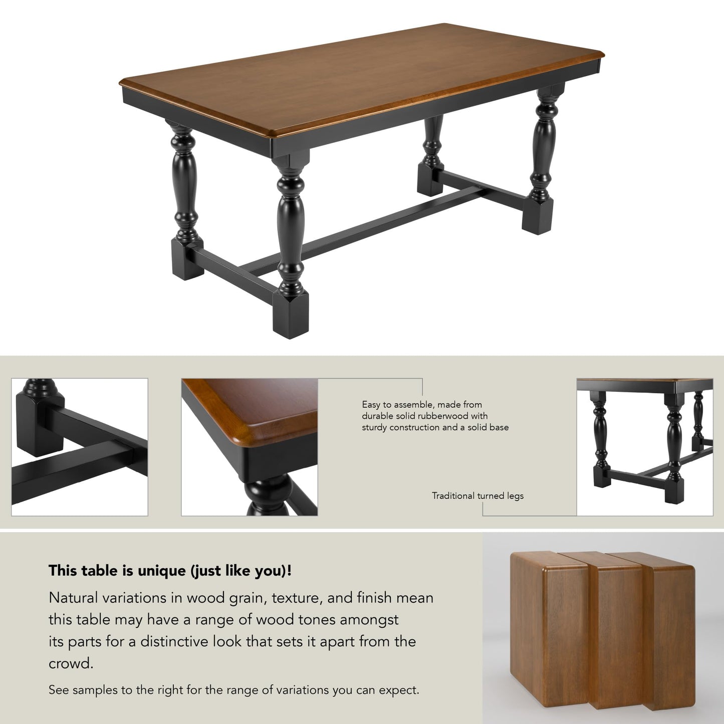 Bush Home 67-Inch Dining Table for 4-6 People, Squire Trestle Farmhouse Rectangular Wood Dining Room Table, Kitchen, Living Room, Sterling Dining Collection, Burnished Medium Brown and Black Paint