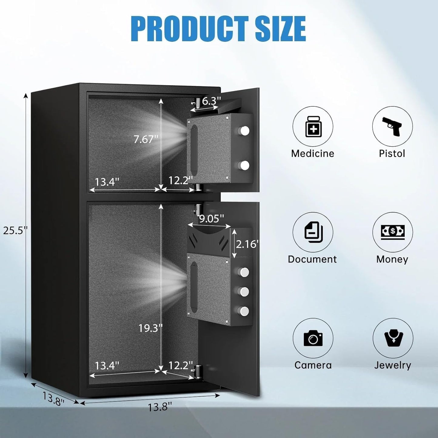 Karbeen 6.0 Cu ft Safe Box Fireproof Waterproof, Money Safe With Mute Function and LED Light, Digital Keypad Home Safes with Deposit Slot & Dual Alarm System,Security Box for Money Valuables