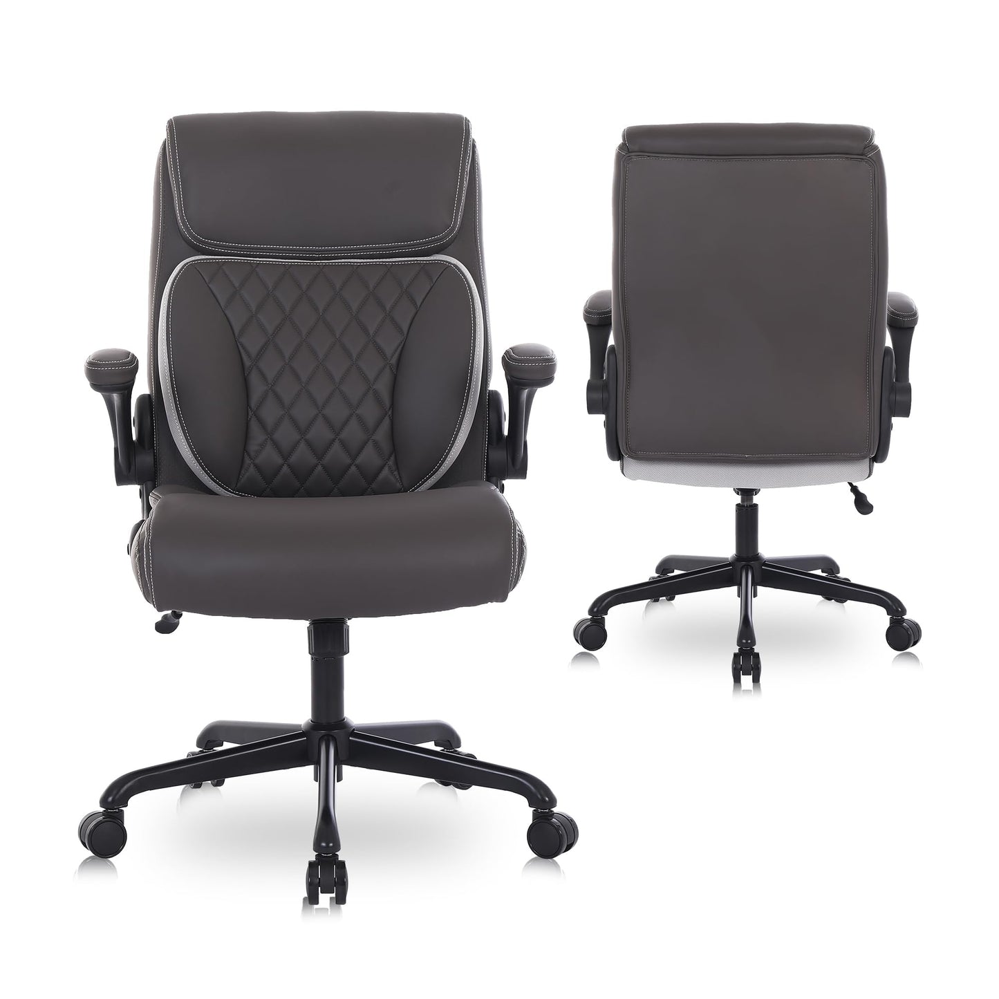 Youhauchair Executive Office Chair, Ergonomic PU Leather Computer Desk Chair with Lumbar Support, Flip-up Armrests and Adjustable Height, for Home Office, Brown