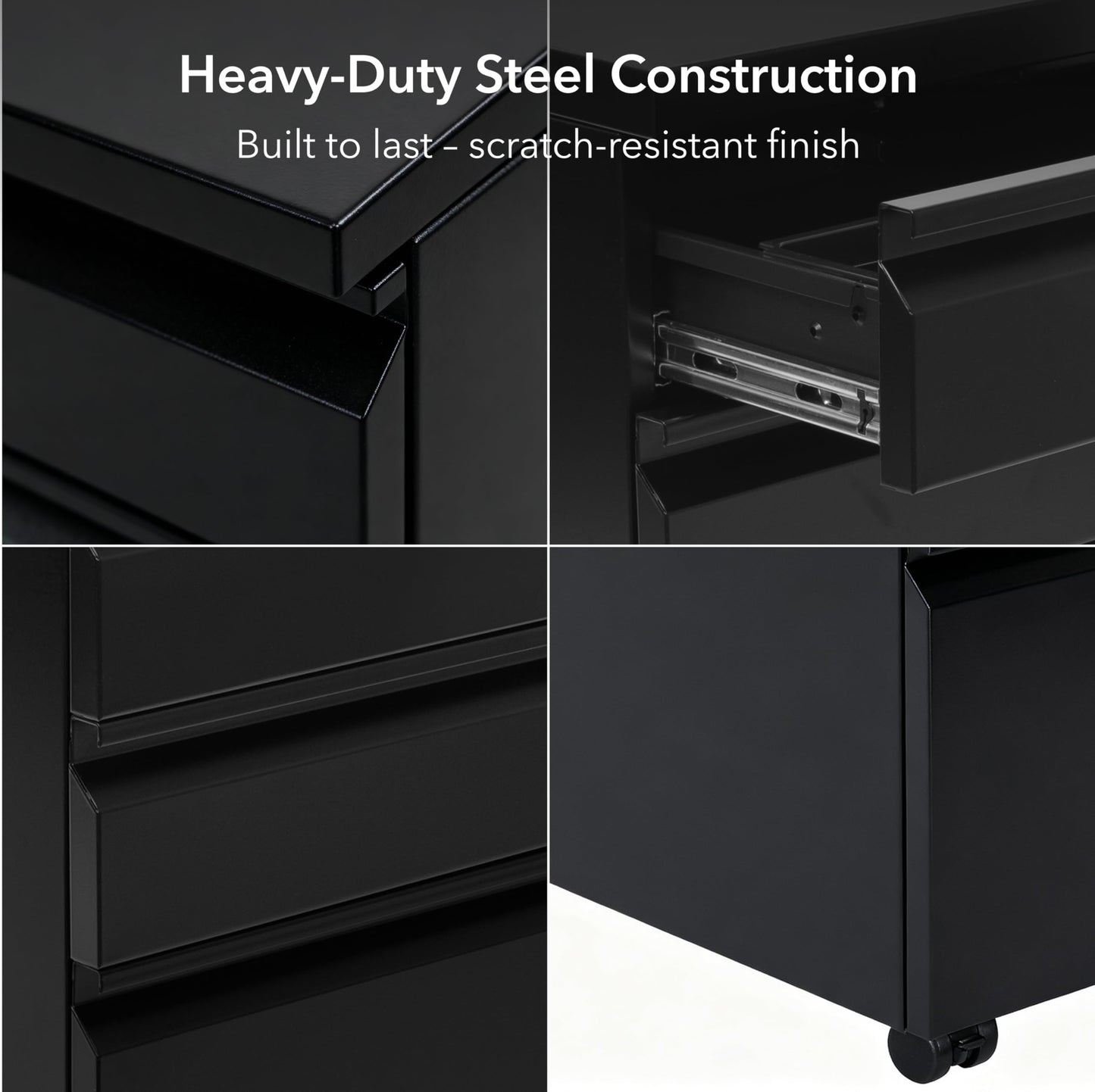 Mount-It! 3 Drawer File Cabinet with Lock and Wheels, Heavy-Duty Steel Rolling Drawer Cabinet, Fully Assembled Under Desk Filing Cabinet for Home Office Storage, 15.3" W x 19.75" D x 24.5" H, Black