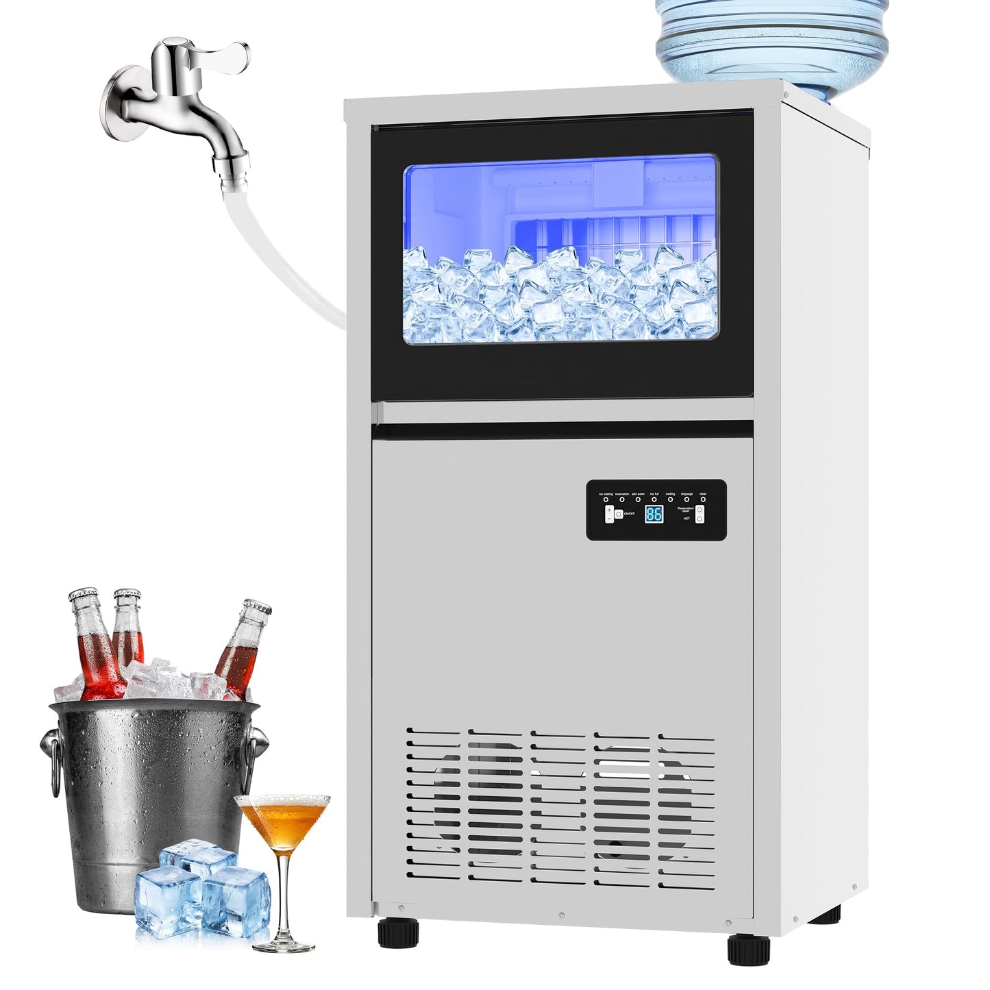Commercial Ice Maker Machine 120lbs/24h, 36lbs Storage Capacity,Dual Water Inlet Mode,Built-in/Freestanding/Under Counter Ice Maker with Self-Cleaning, ETL Certified for Home Bar Restaurant