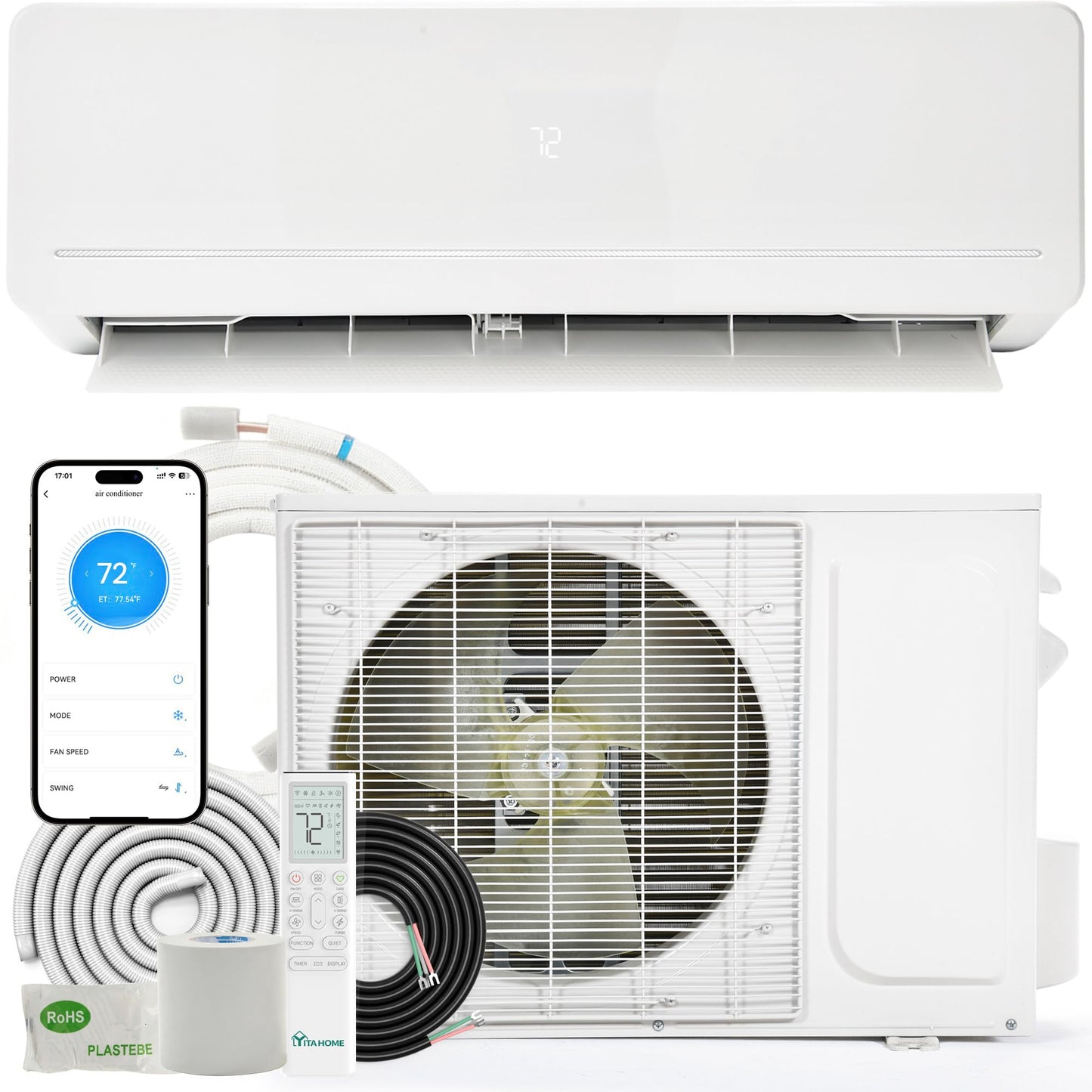 YITAHOME 12000 BTU Mini Split AC/Heating System, Ductless Split Unit AC and Heat, 230V 20 SEER2 Energy Efficient Inverter Air Conditioner, Wifi Enabled Compatible with Alexa Cool Up to 750 Sq. Ft