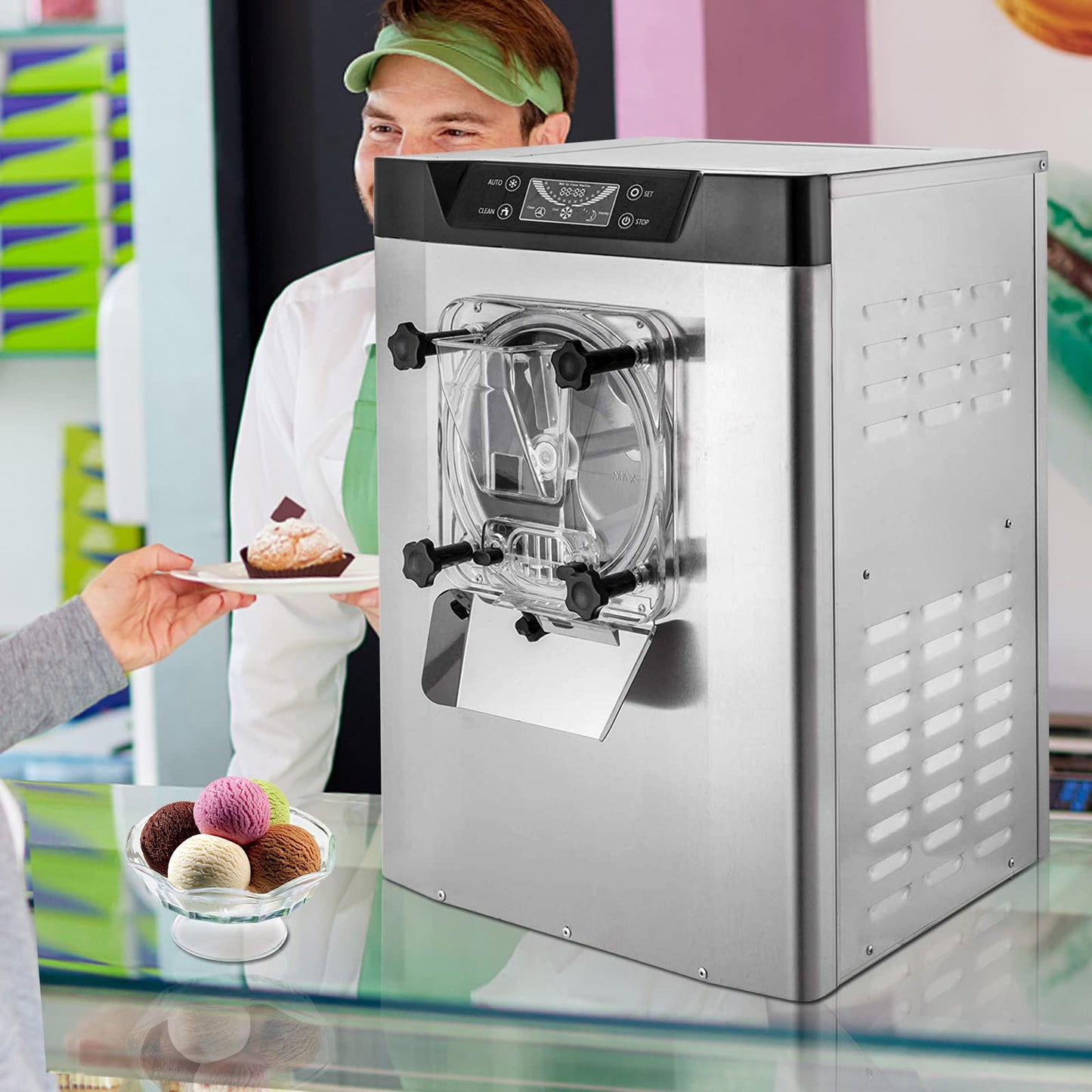 VEVOR Commercial Ice Cream Machine 1400W 20/5.3 Gph Hard Serve Ice Cream Maker with LED Display Screen Auto Shut-Off Timer One Flavors Perfect for Restaurants Snack bar Supermarkets