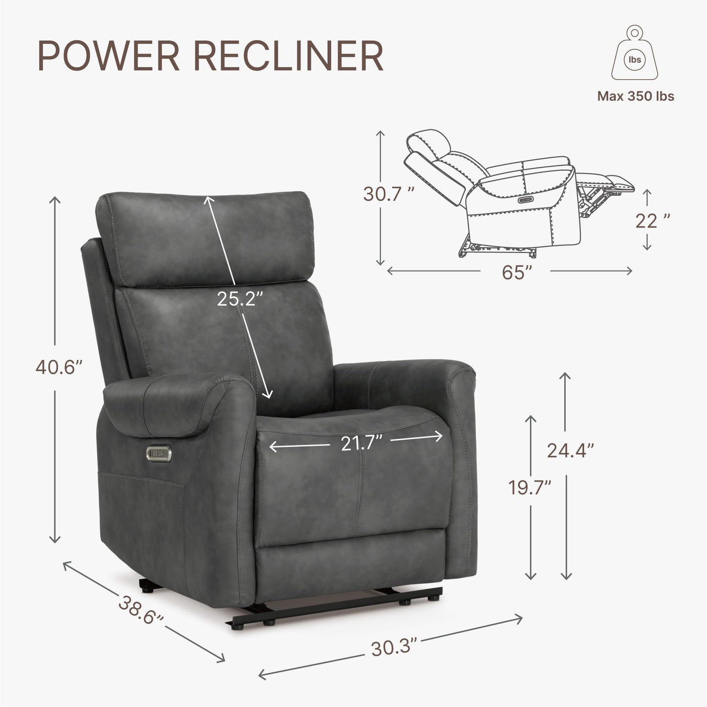 KISLOT Leather Recliner Chair for Adults Wall Hugger RV Recliner with USB Charging Ports Electric Power Reclining Sofa for Living Room Home Theater Seating Bedroom