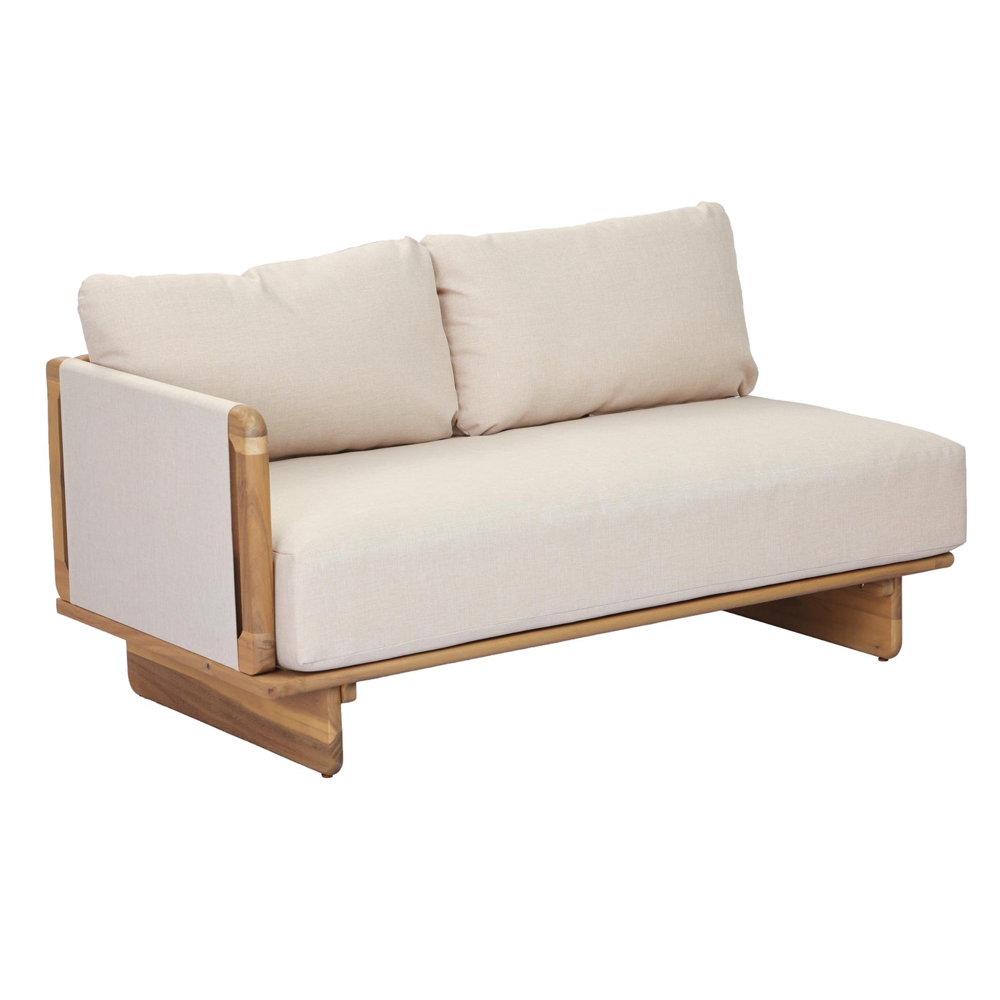 Merax 4 Piece Patio Outdoor Furniture Set, All-Weather V-Shaped Sectional Sofa with Cushions, 1 Coffee Table for Porch, Lawn, Backyard, Balcony, Light Teak+ Beige