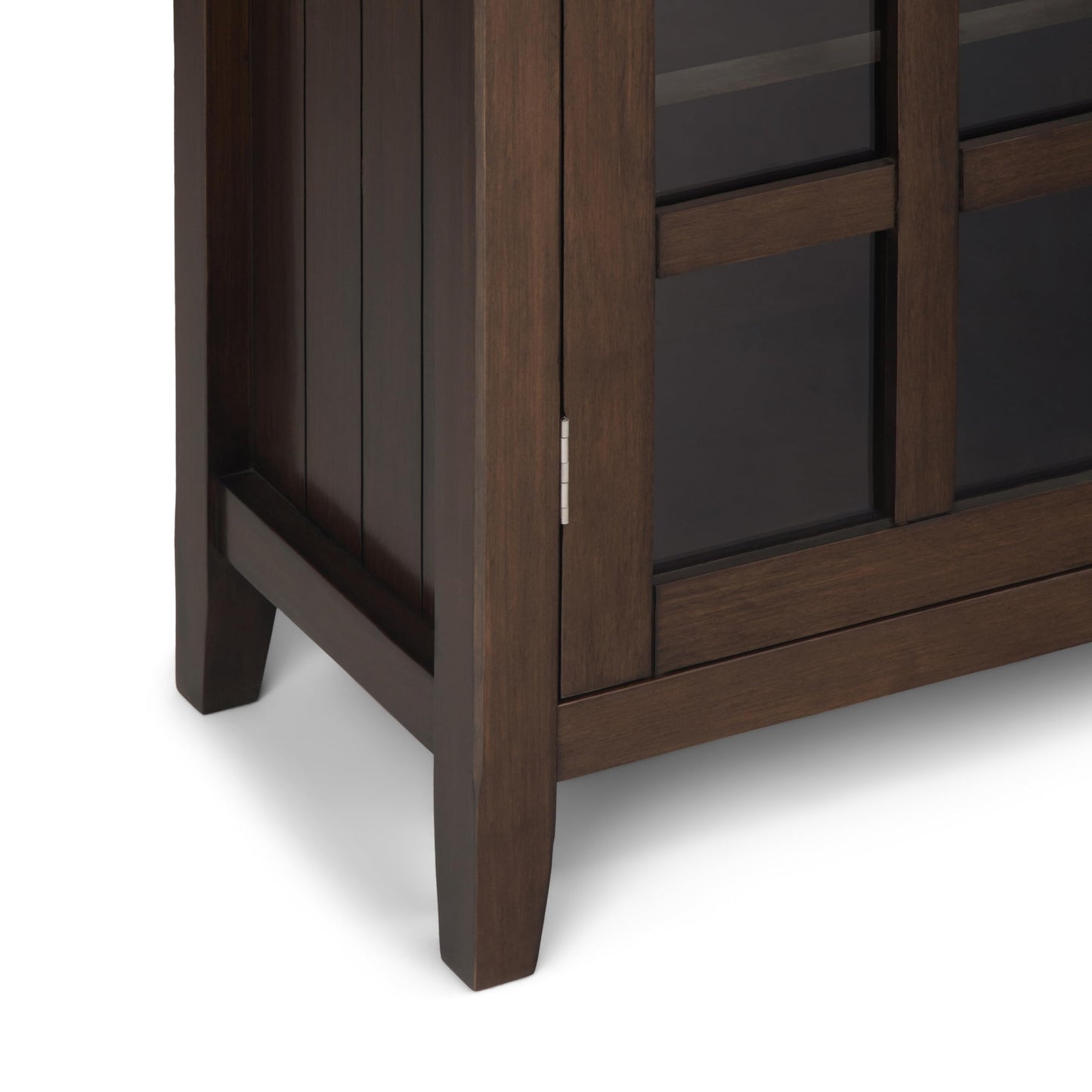 SIMPLIHOME Acadian Storage Cabinet - 39 inch Wide Solid Wood 4-Shelf Display Cabinet in Natural Aged Brown, Transitional Cupboard for Living Room or Dining Room with Glass Doors and Adjustable Shelves