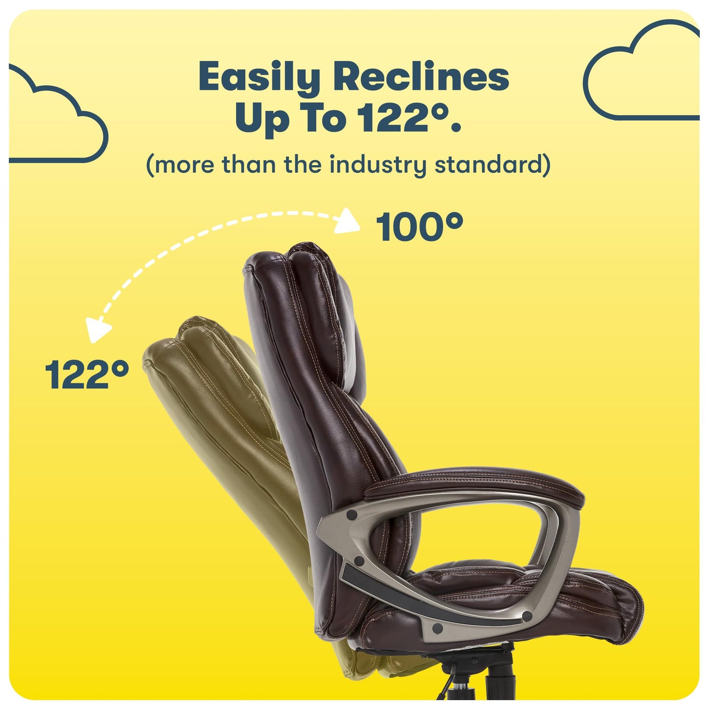 Serta Garret Executive Office Chair, Ergonomic Mid-Back with Lumbar Support, Semi-Plush Cushion and Body Pillows, Padded Armrests, Swivel Base, Bonded Leather, Brown
