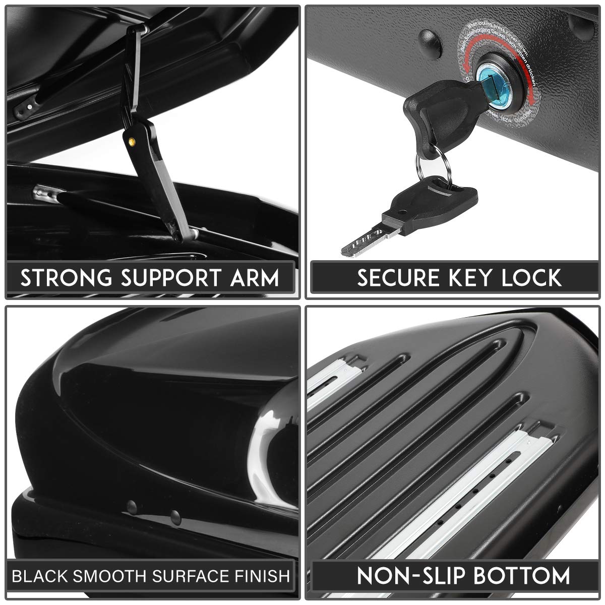 DNA Motoring Rooftop Cargo Box Carrier + Adjustable Aluminum Roof Rail Cross Bars, Lockable Waterproof Hard Shell Top Mount Carrier with Lock & Keys, Universal Fit, Black, PT-ZTL-8139-BK