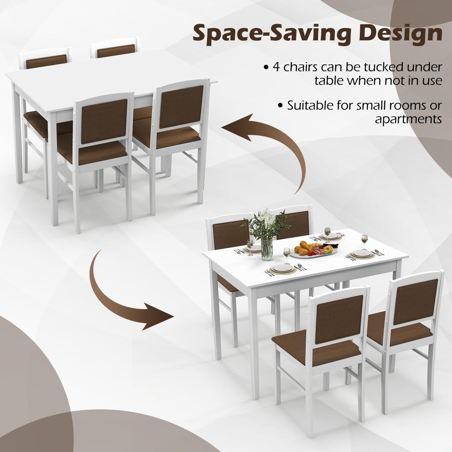Giantex 5-Piece Dining Table Set for 4, Wooden Kitchen Table and Chairs with Solid Rubber Wood Legs, Padded Seat & Backrest, Space Saving Dinette Set for Home Dining Living Room, Breakfast Nook