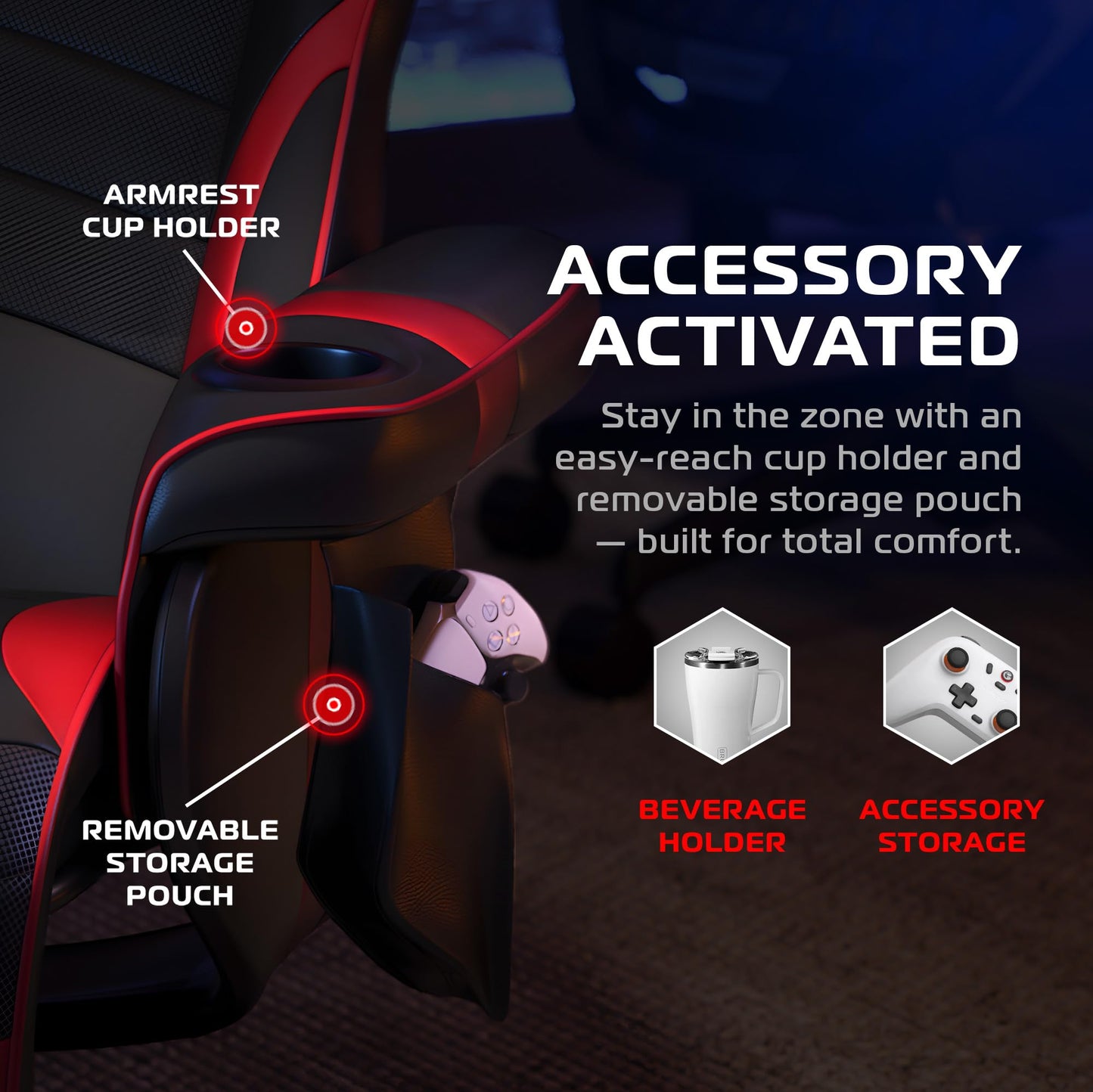 Respawn 900 Console Gaming Recliner with Footrest and Lumbar Support - Comfortable Ergonomic Gaming Chair with Headrest, No Wheels, Reclining, Heavy Duty, Racing Style Video Game Chairs - Red