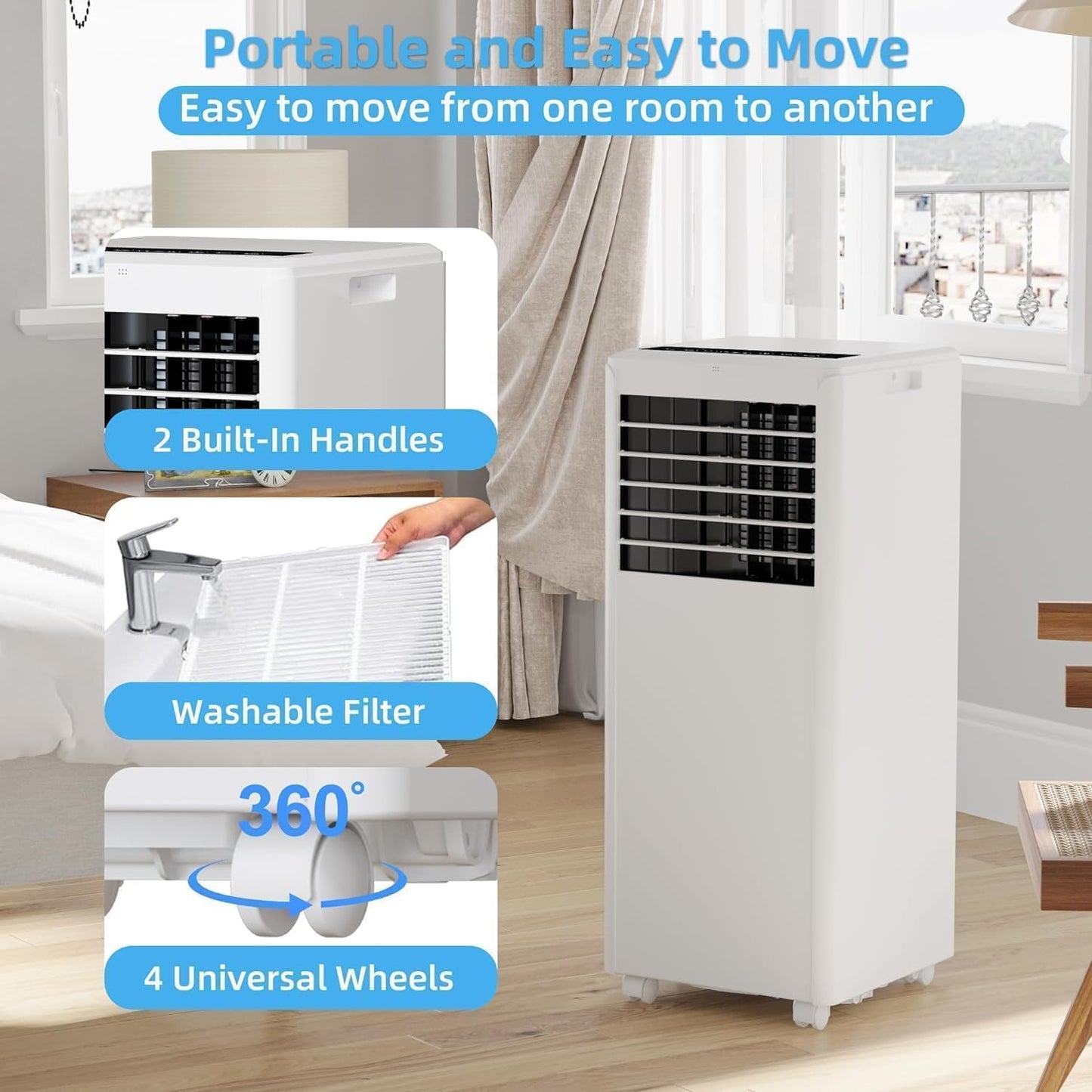 GarveeLife Portable Air Conditioner,8,000 BTU for Rooms up to 350 Sq.Ft., Smart Compact AC Unit with Cooling, Dehumidifier, Fan, Remote Control and Window Kit, White