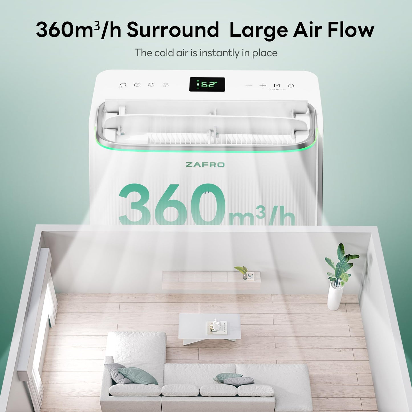 ZAFRO Smart Inverter Portable Air Conditioners, 12000 BTU (8000 BTU SACC) Dual Hose Portable AC Unit with Energy Saving/Ultra Quiet(42dB 2026)/Drainage-free Cool/APP/Remote for Multi-Scenario Use