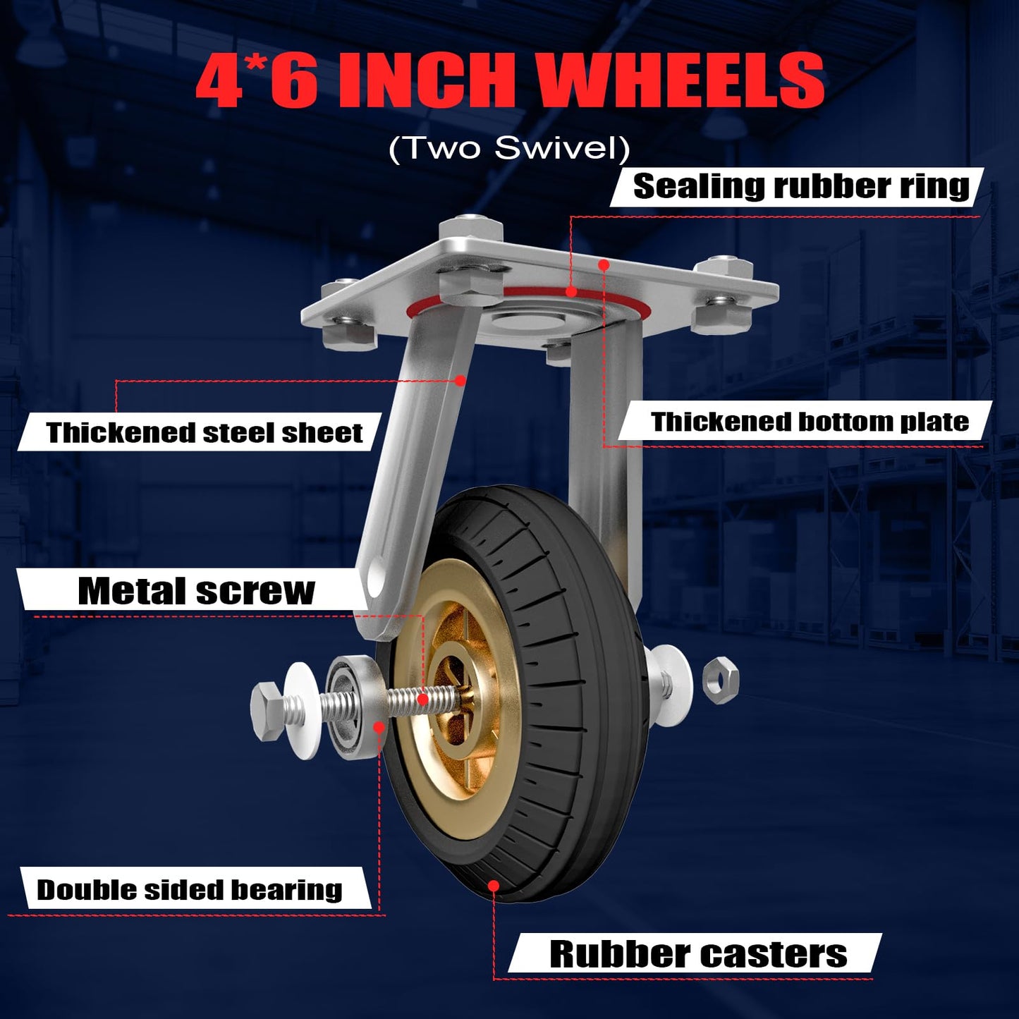 Lomive 2IN1 48"×24" Platform Truck Cart 2650lbs Heavy Duty Flatbed Cart Dolly w/Detachable Rear Guardrail and Swivel Casters, Push Cart, Work Gloves 2Pairs & 1 Bunge Cord Included