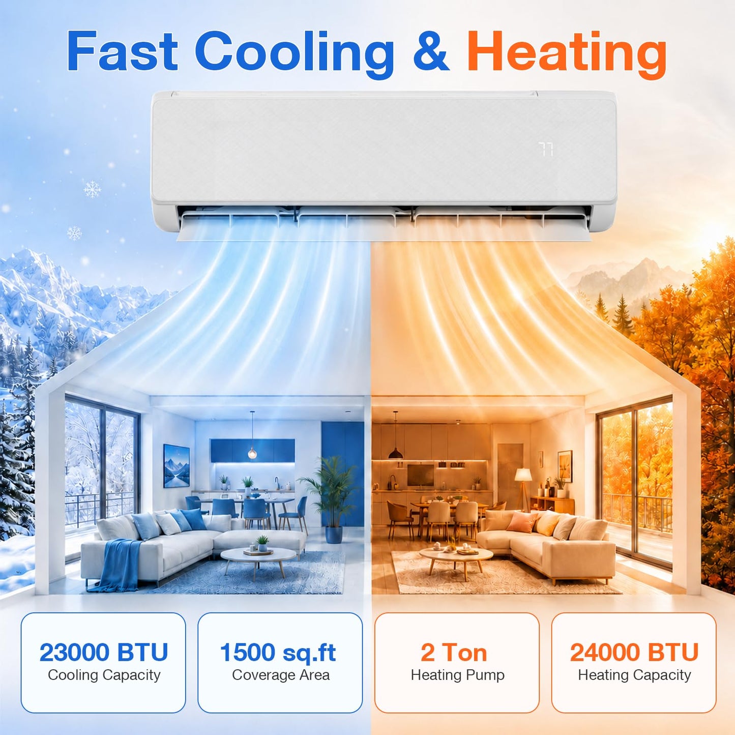 Antarctic Star 24000BTU Mini Split AC/Heating System, Inverter Ductless, 19 SEER2 230V Mini Split Air Conditioner with Heat Pump, Compatible with Alexa, Energy Efficient Split Unit, White