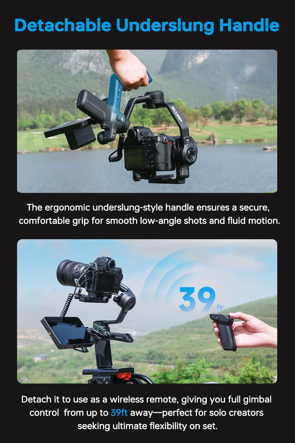 Feiyu SCORP 3 Kit Gimbal Stabilizer for DSLR and Mirrorless Camera,Built-in AI Tracker,Detachable Remote Handle,for Canon/Sony/Nikon/Fujifilm,7.72lbs Payload, Professional Video Stabilizer + Case