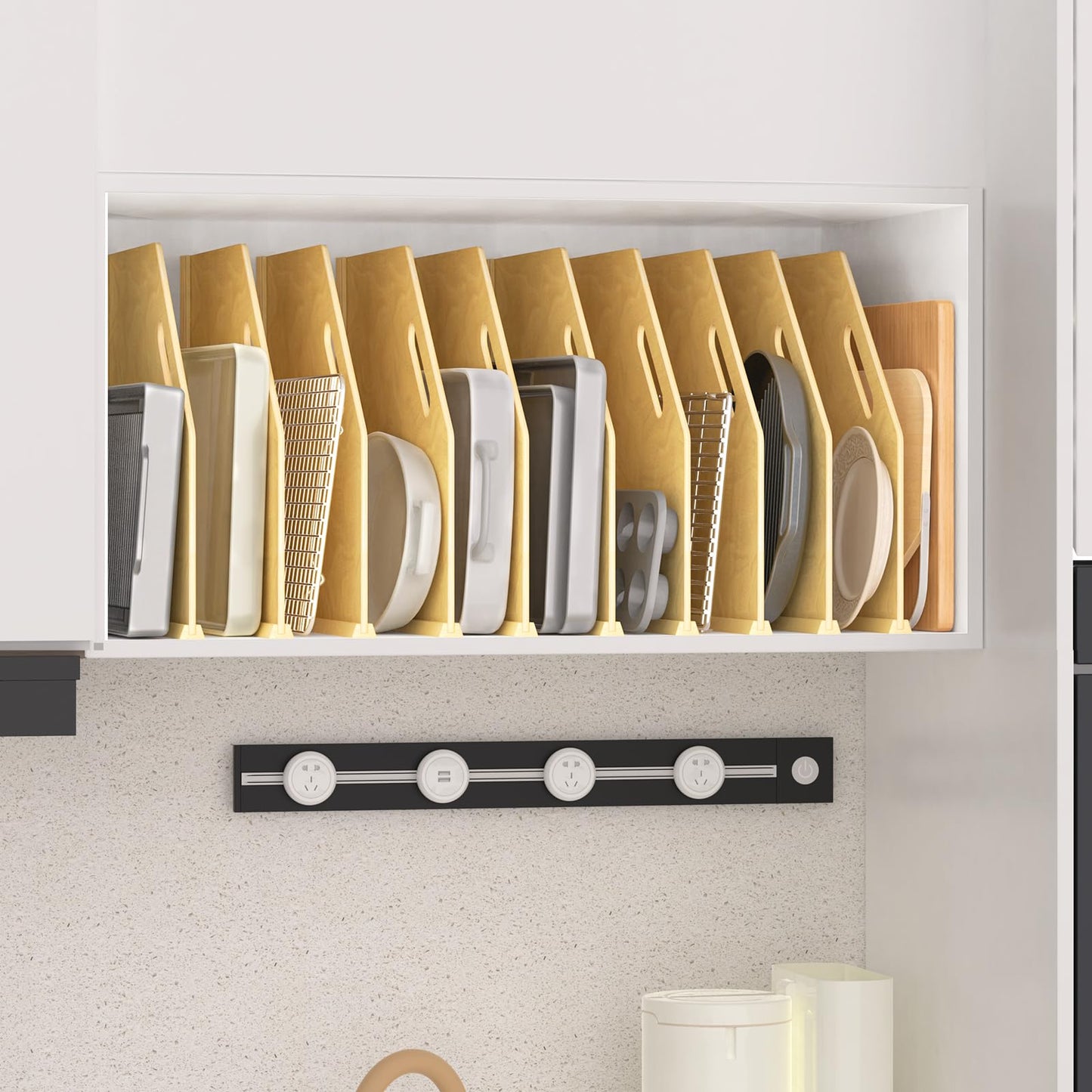sandpaint 10 Pack Wood Tray Dividers for Cabinet, Cookie Sheet Organizer for Cabinets, No-Cut Kitchen Cabinet Dividers, Cookie Trays for Kitchen, Utility Rooms, Pantry Storage