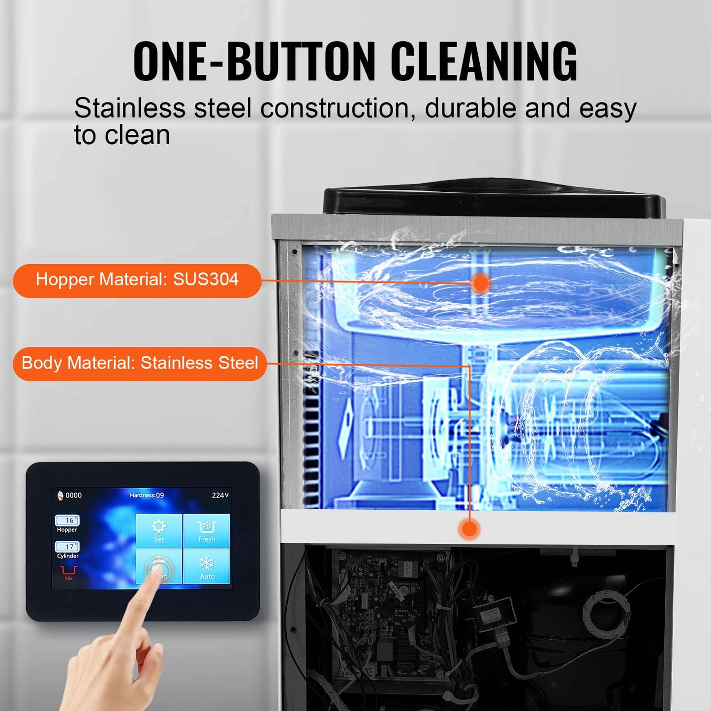 VEVOR Commercial Ice Cream Machine, 1000W Single Flavor Soft Serve Ice Cream Maker, 10.6 QT/H Yield, 4L Hopper & 1.6L Cylinder, Touch Screen, Auto Clean & Pre-Cooling, Countertop Restaurant Snack Bar