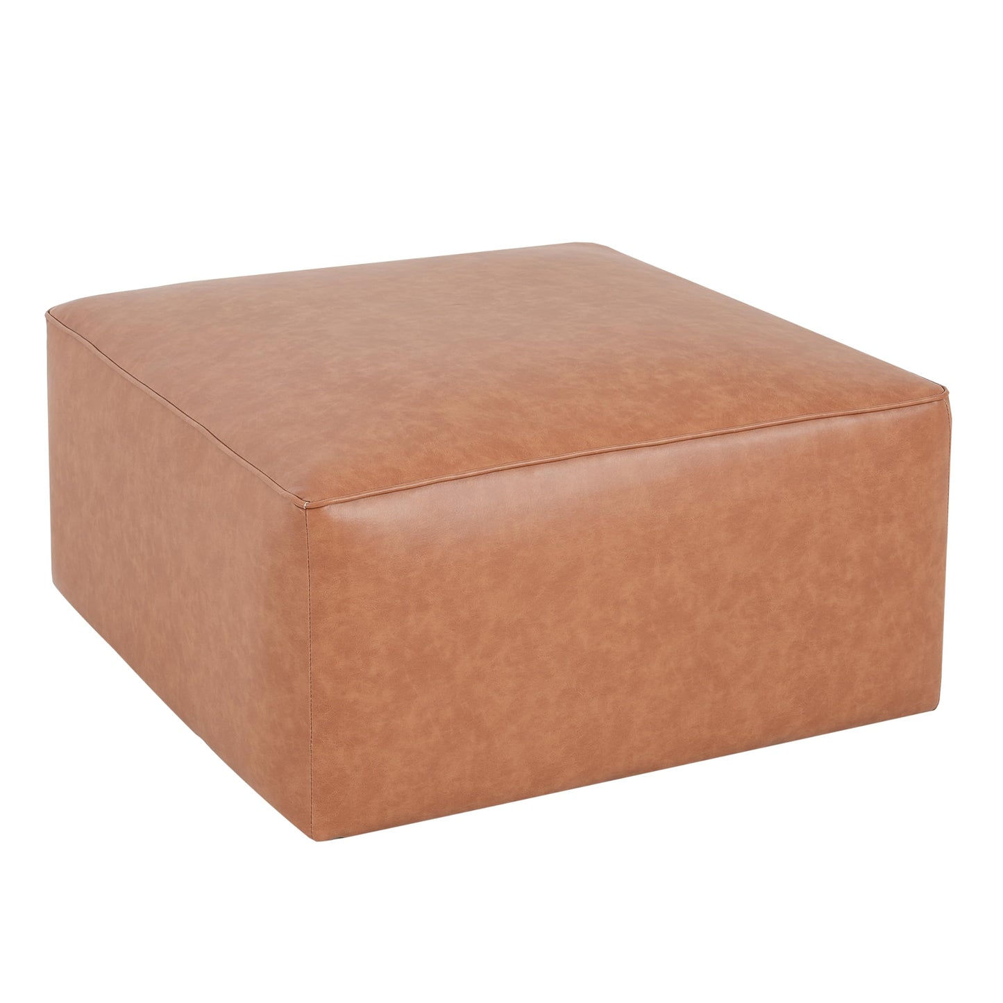 Merax 30" Square PU Leather Ottoman, Modern Sofa Foot Rest Faux Multifunctional Extra Seat, Side Table, Accent Piece Footstool for Living Room Bedroom,Brown+Tan