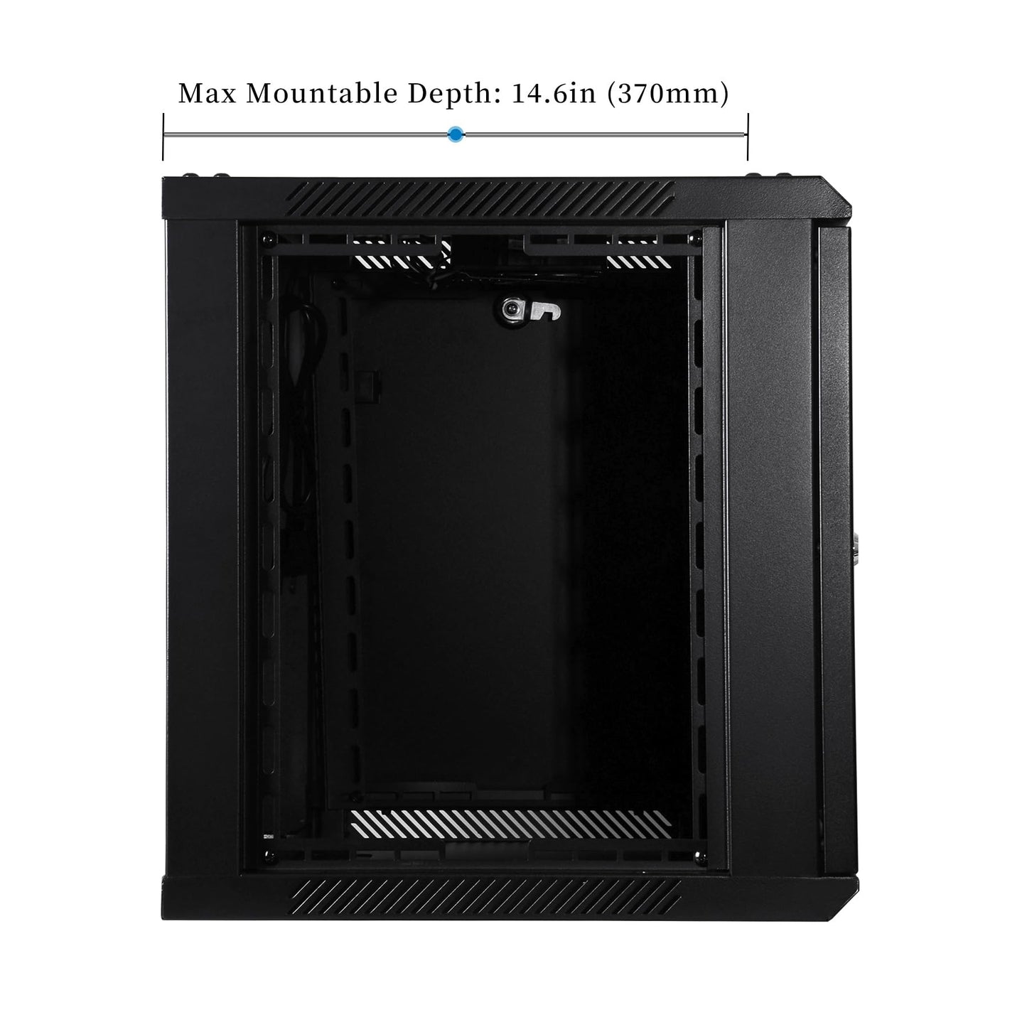 RackPath 9U Wall Mount Network Rack Cabinet – Quiet Cooling Fan, Locking Glass Door, 17.7" Deep (450mm), Removable Locking Side Panels, Fits 19" IT & A/V Equipment