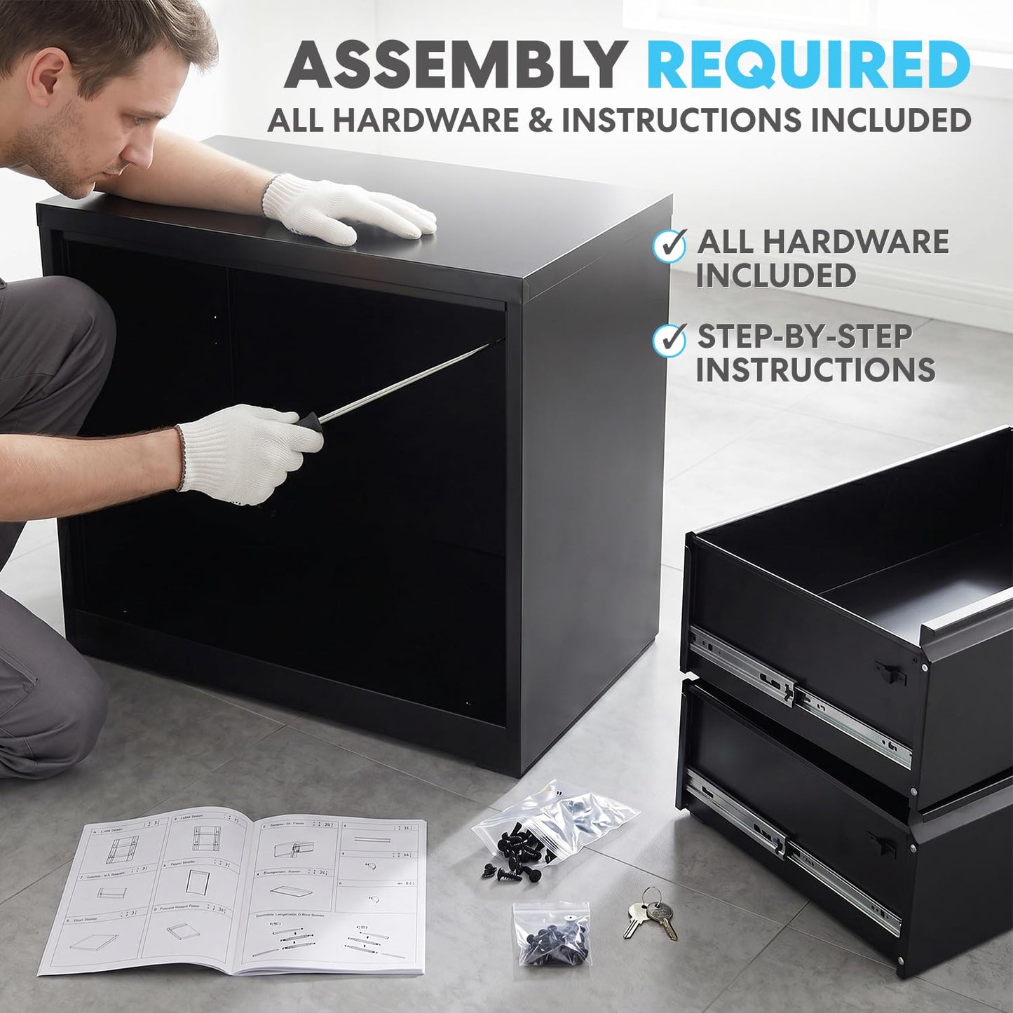 Simpli-Magic 3 Drawer Vertical Metal File Cabinet with Lock, Black
