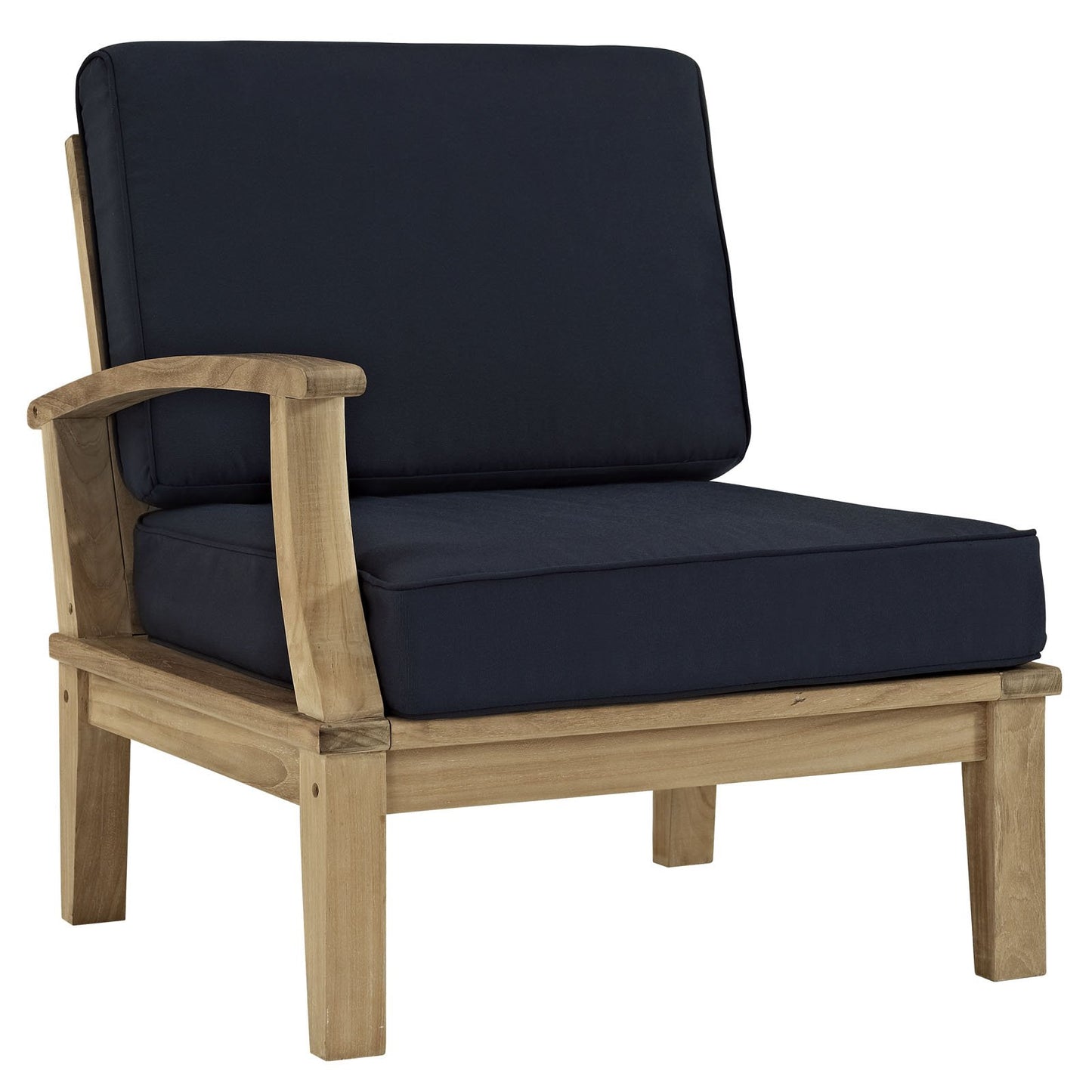 Modway Marina Premium Grade A Teak Wood 8-Piece Outdoor Patio Furniture Set in Natural Navy