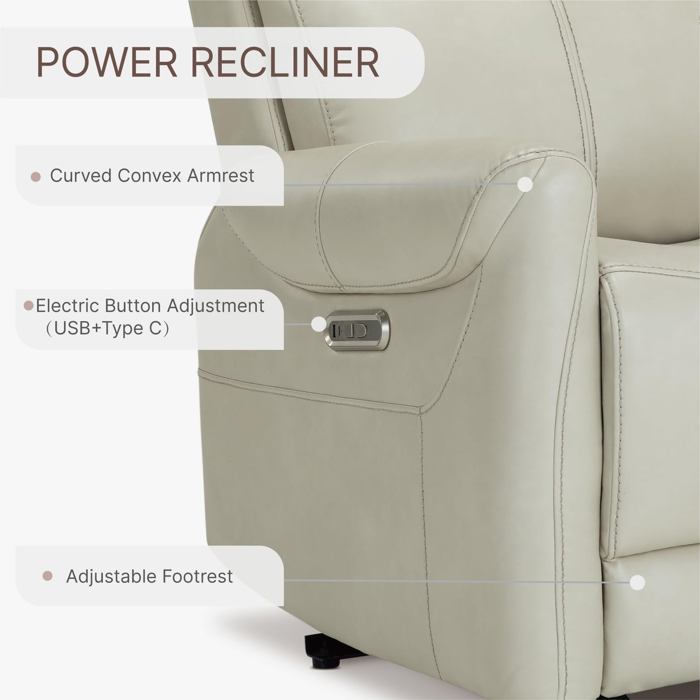 KISLOT Leather Recliner Chair for Adults Wall Hugger RV Recliner with USB Charging Ports Electric Power Reclining Sofa for Living Room Home Theater Seating Bedroom