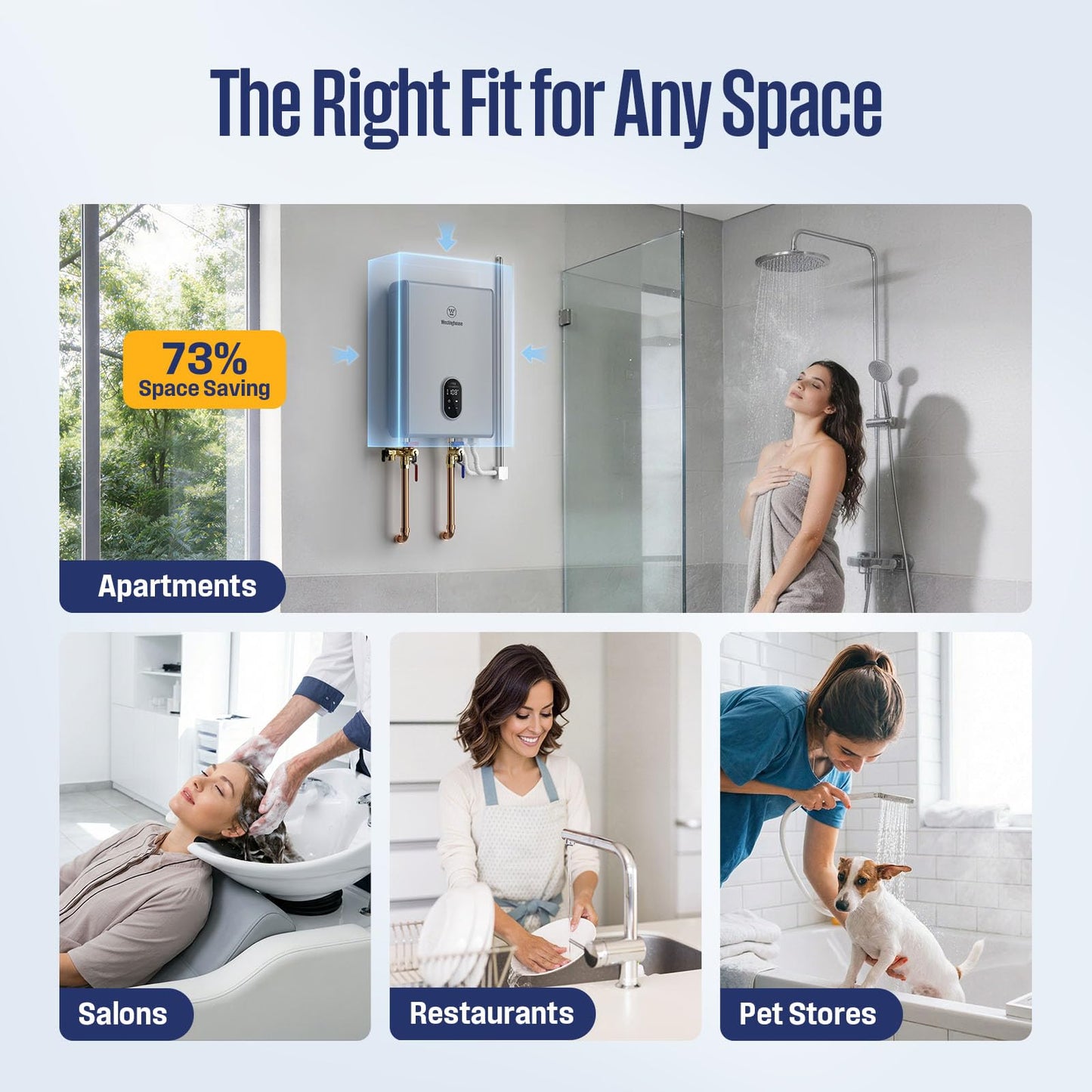 Westinghouse 27kW Electric Tankless Whole House Water Heater, 6.3 GPM Instant Hot Water on Demand, 240V, WIFI & Self Modulating High Efficiency, Copper Heating, LED Display, ETL Certified