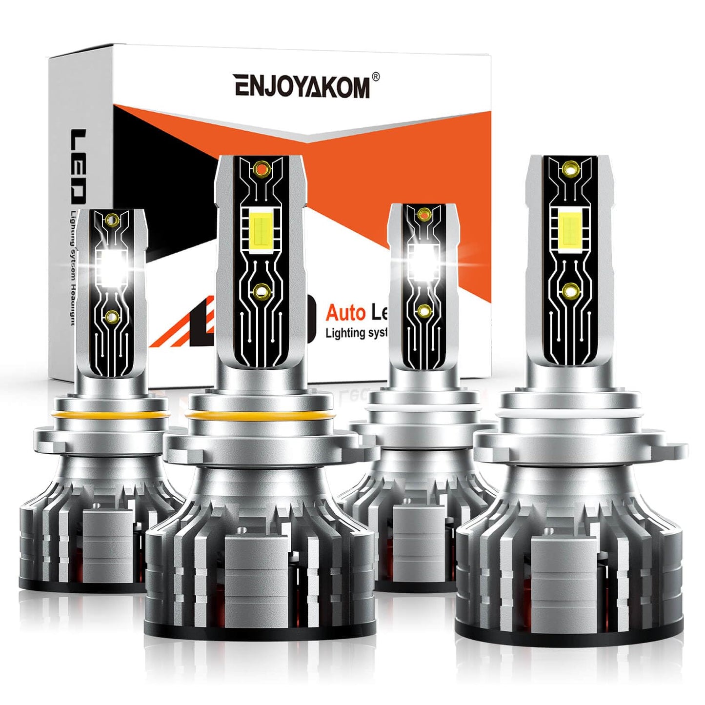 ENJOYAKOM LED Headlight Bulbs Combo 9005 9006, 6500K White, For Honda Civic 2004-2015, Plug and Play, Pack of 4
