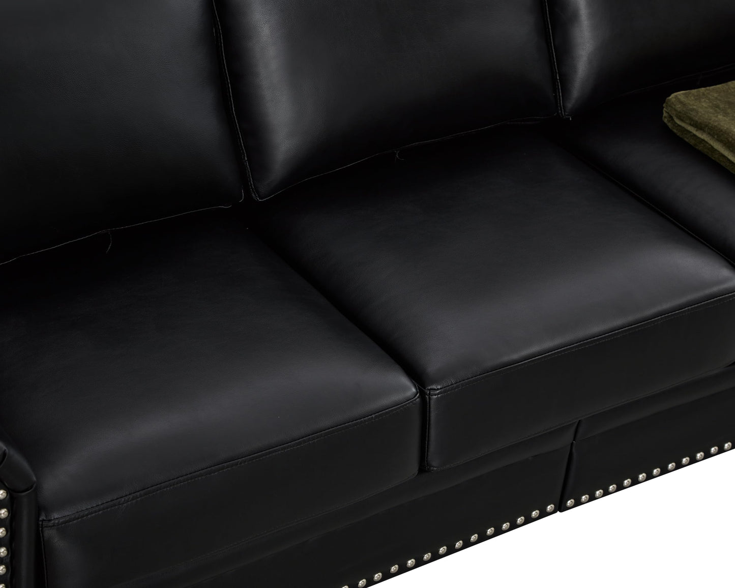 YOPTO Living Room Sectional Sofa Couch with Storage Space,Faux Leather Fabric Loveseat and Sofa Sets W/Silver Nails Decoration & Comfy Cushion,2 Pieces Livingroom Furniture for Home,Office,Black