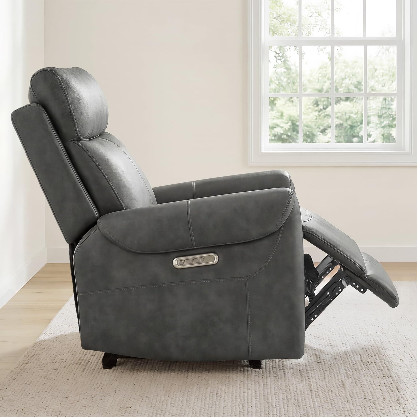 KISLOT Wall Hugger Recliner Chair for Adults, Faux Leather RV Recliner with USB Charging Ports Electric Power Reclining Sofa for Living Room Home Theater Seating Bedroom