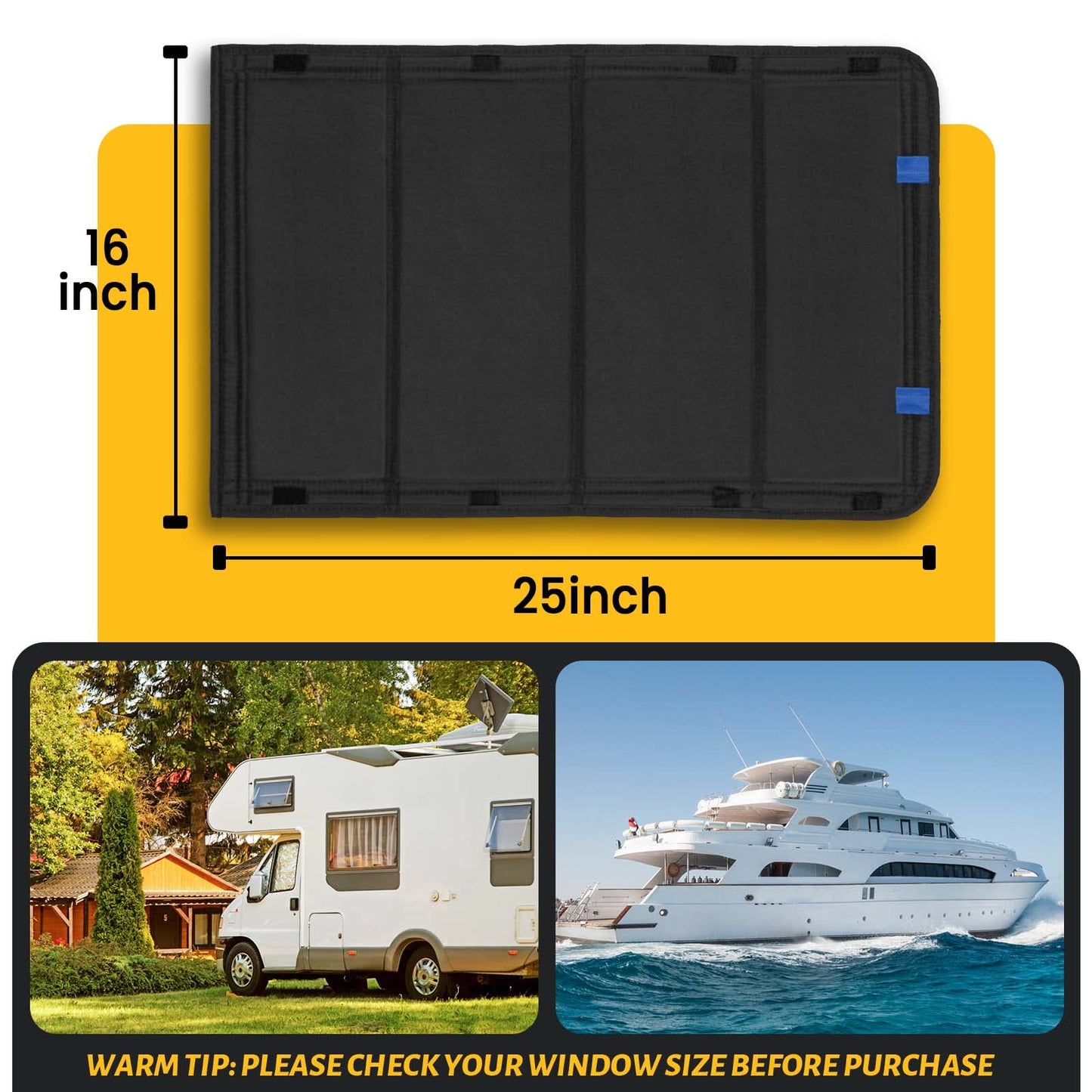 funomo 2 Pack RV Door Window Shade - Blackout Cover, UV Protection, Waterproof Thickened Oxford Fabric, 25inL x 16inW, Black