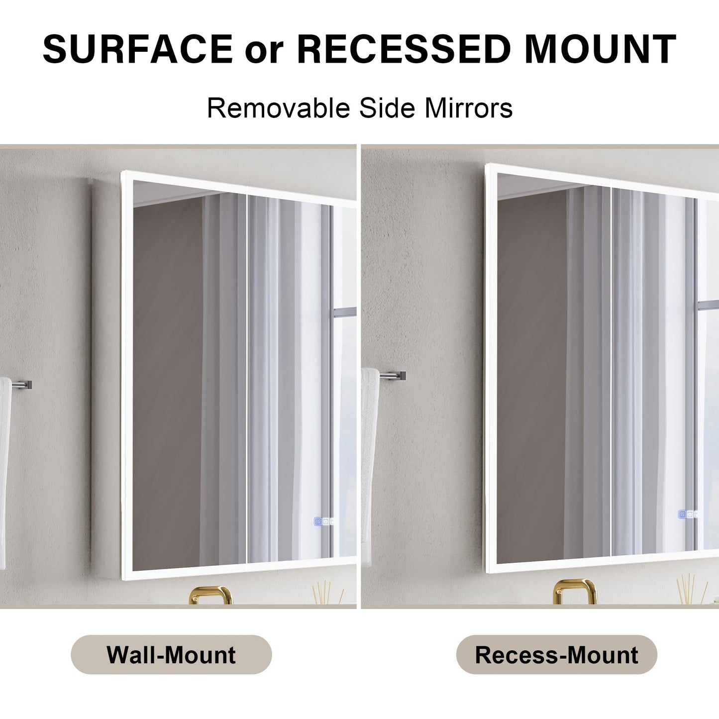 WELLFOR 60" X 36" LED Medicine Cabinet with Mirror, 3X Magnifiying Mirror Cabinet, Defogging/Dimmable Bathroom Mirrored Cabinet, Lighted Medicine Cabinet with Outlets & USB Ports, Three Opening Doors