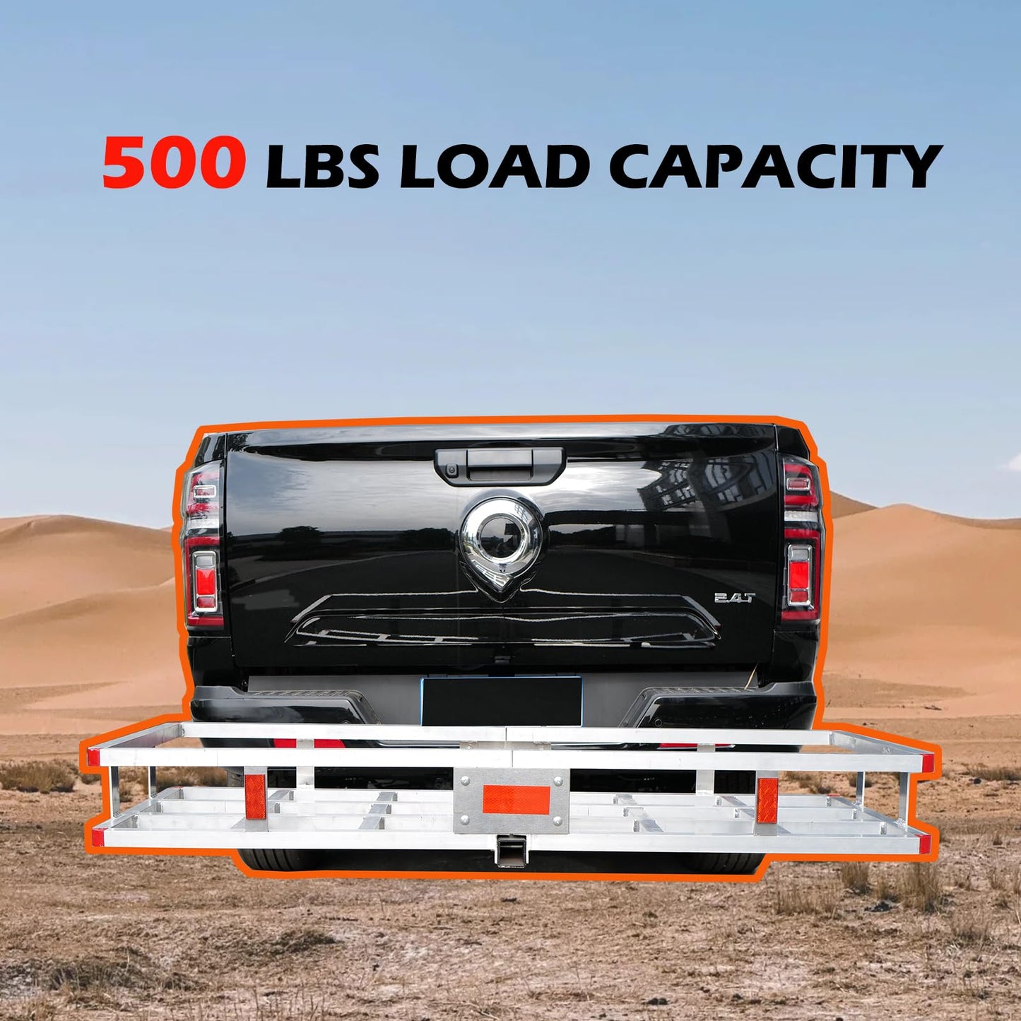 60 x 20 x7 Aluminum Cargo Carrier Hitch Mount - 500lb Heavy Duty Folding Luggage Rack - Powder Coated 2" Angled Shank for Ground Clearance - Rustproof Vehicle Cargo Basket for SUV & Truck Storage