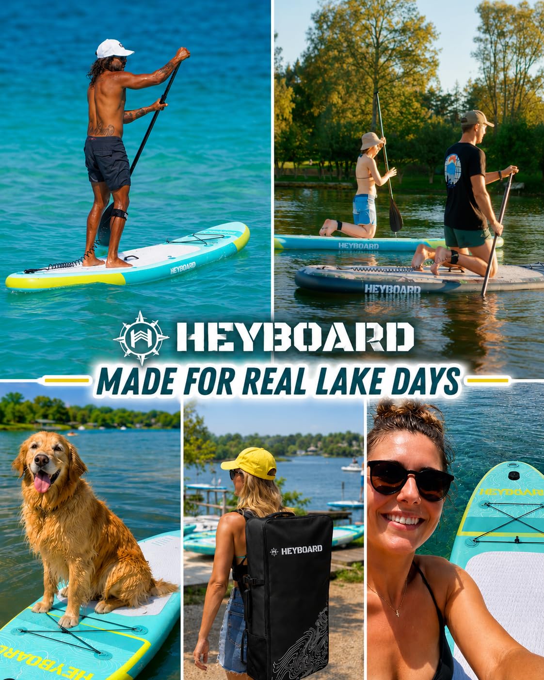 HEYBOARD Inflatable Stand Up Paddle Board 10'6"×32"×6" Standup Paddleboard with Premium SUP Accessories & Backpack, Non-Slip Deck, Waterproof Bag, Leash, Paddle, Hand Pump, Mint Green