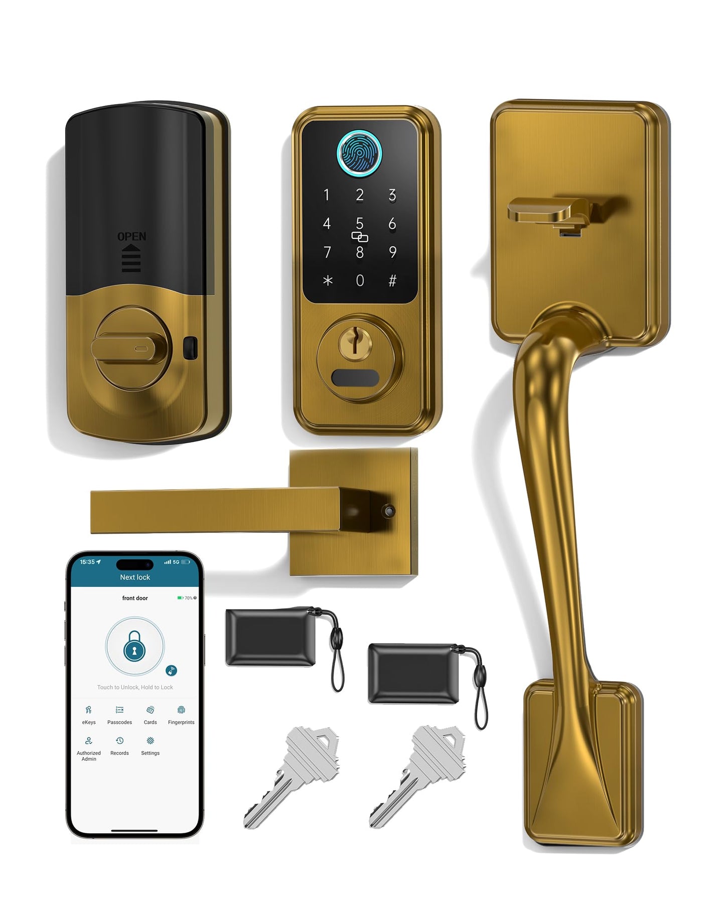 Hornbill Keyless Entry Door Lock, Smart Front Door Lock Set, Smart Deadbolt Keypad Handle Set for Home/House/Airbnb/Office, Auto-Lock,Bronze Brown