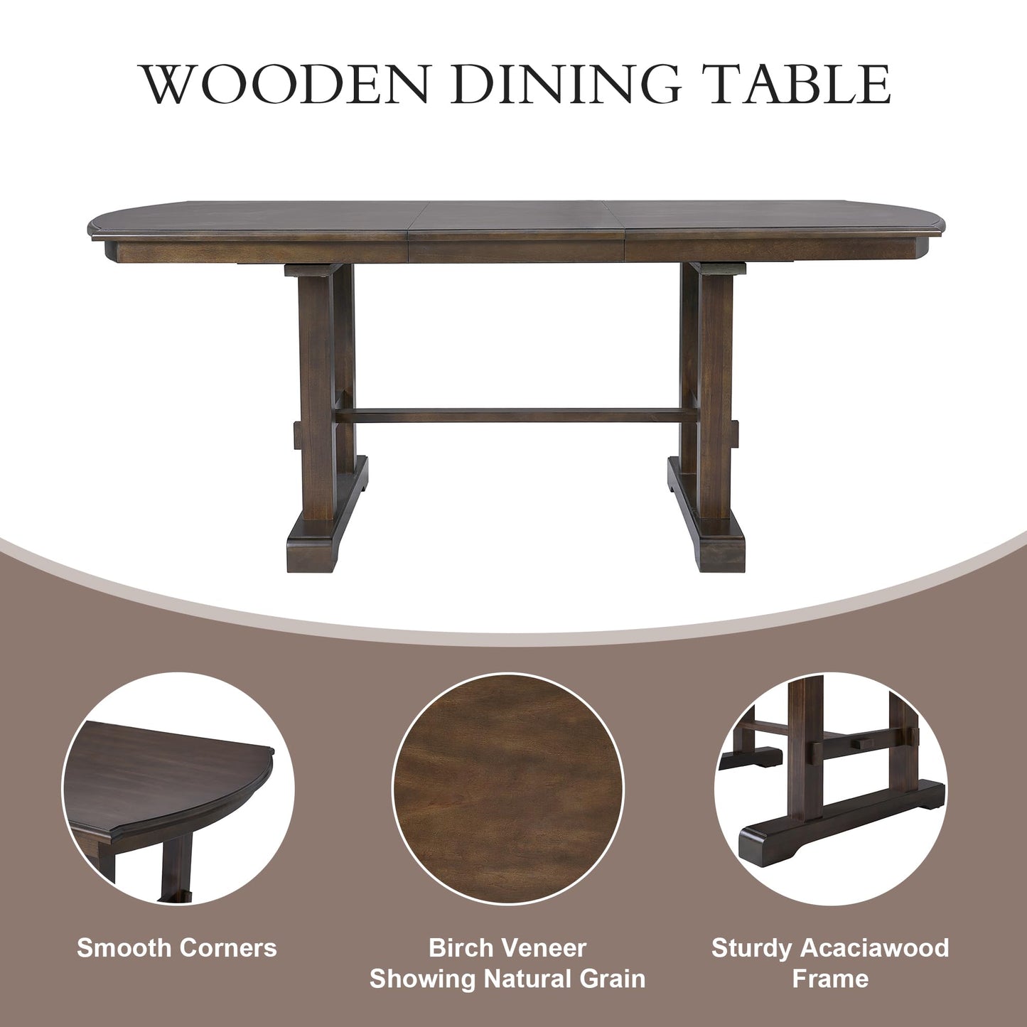 Ball & Cast 60"-78" Extendable Farmhouse Dining-Table for 6-8, Expandable Wooden Kitchen Table with 18" Removable Leaf, Large Retro H-Leg Dining Room Table for 4-8,Space Saving & Sturdy, Brown