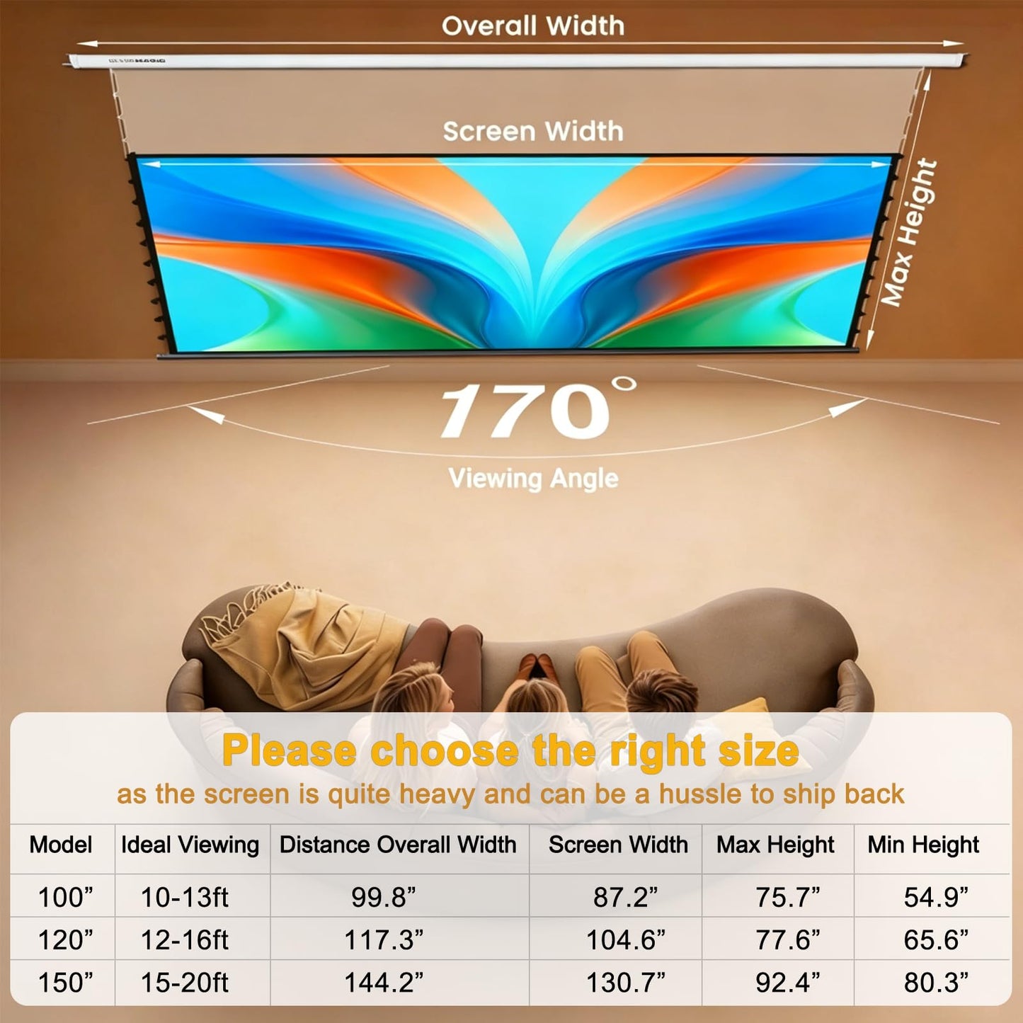 ALR Tensioned Motorized Projector Screen by SilverMagic - Tab Tensioned and Modern Design Gray Screen with White Aluminum case for Home Theater/Living Room/Patio/Office/Classroom - 100 inch 16:9