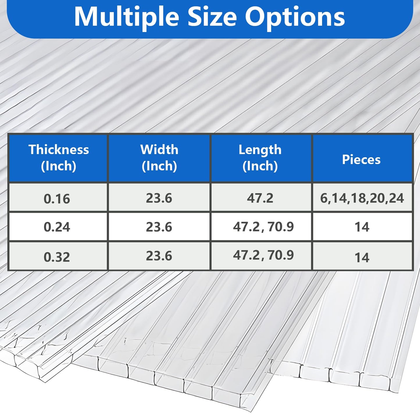 DGSL 14 Pcs Polycarbonate Greenhouse Panels, 6' x 2' x 0.24'' Twin-Wall Panels, Polycarbonate Sheet for All Weather Outdoor Garden and Greenhouse Covering