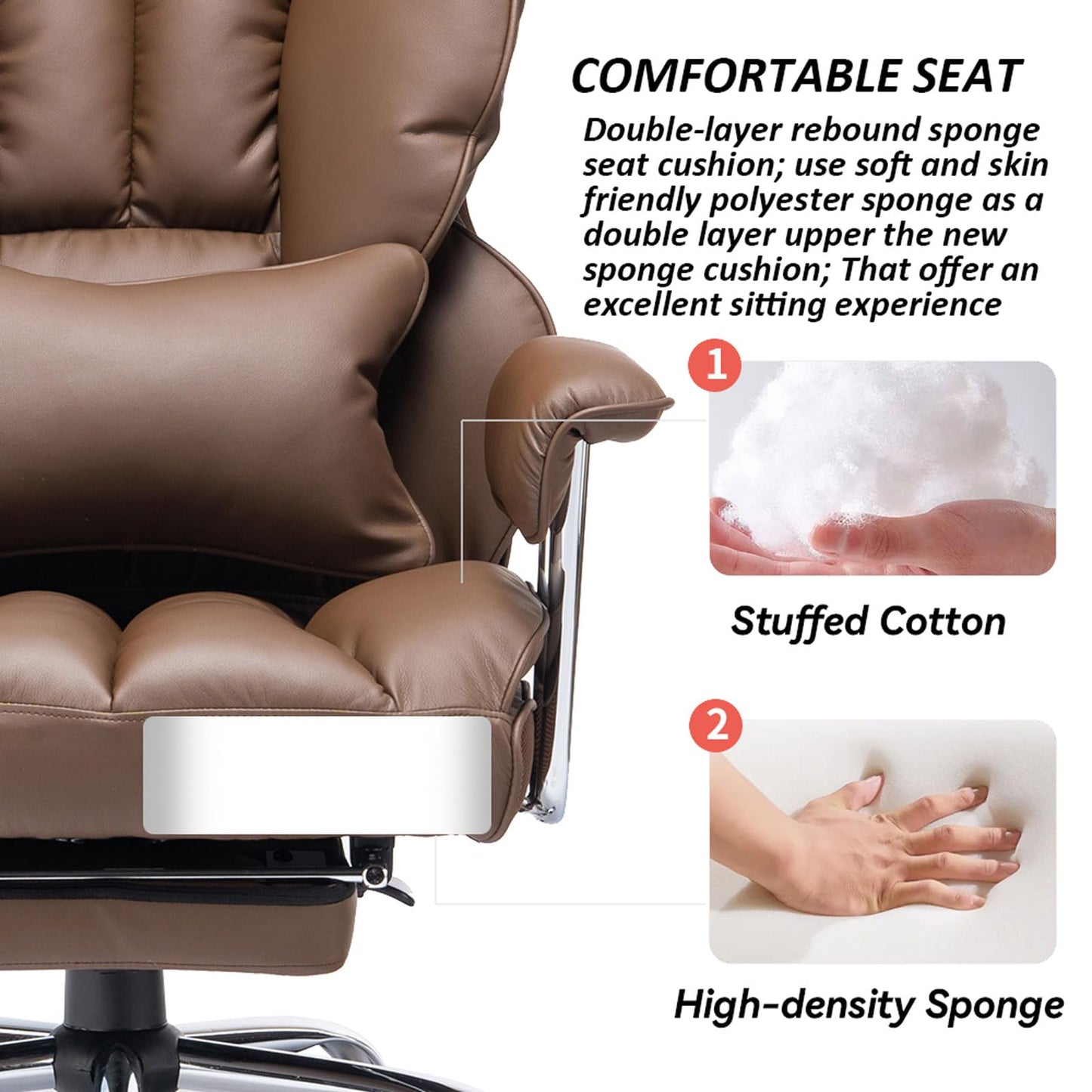 Efomao Big and Tall Office Chair 400lbs – PU Leather Executive Office Chair with Lumbar Support & Leg Rest, Heavy-Duty Computer Chair for Home Office, Brown