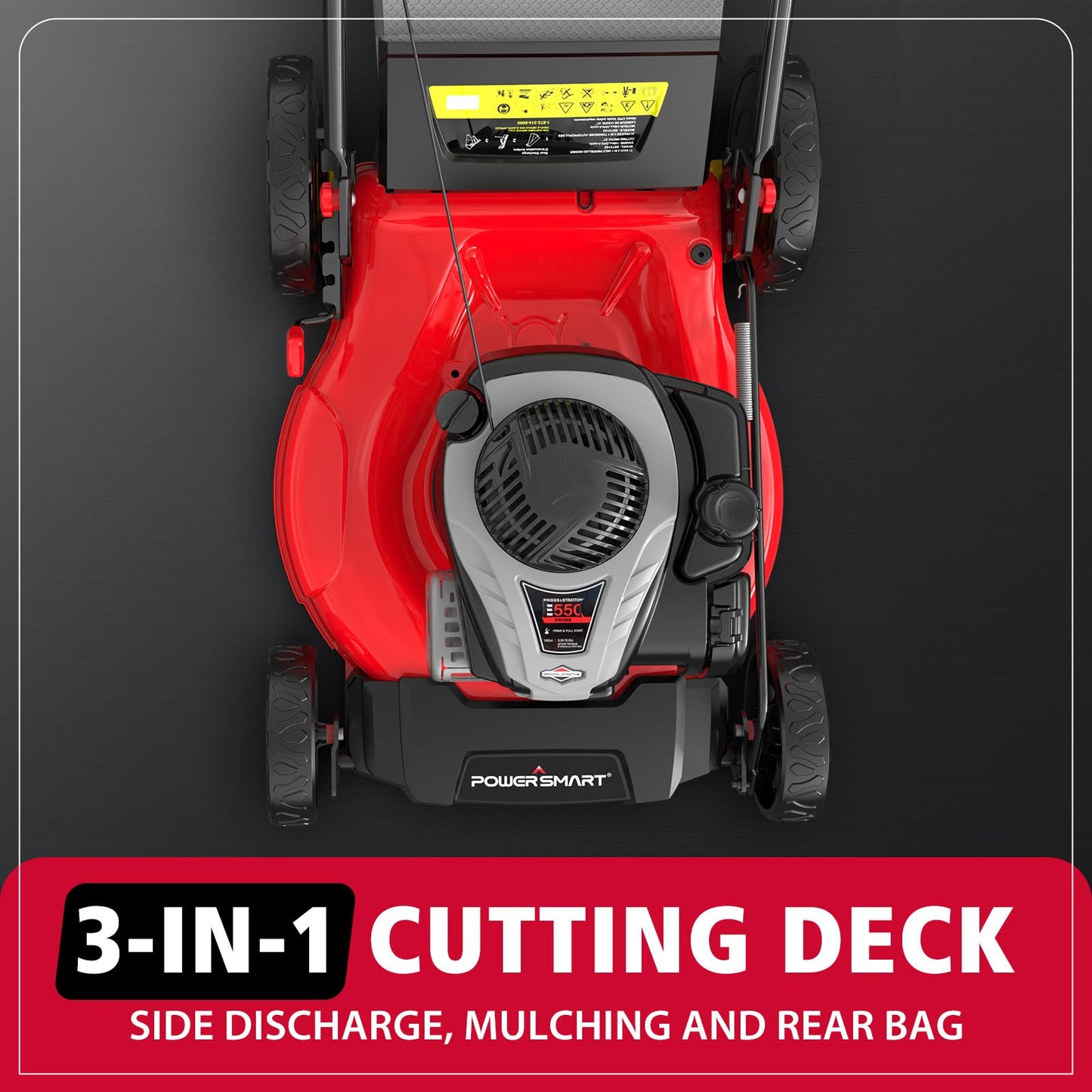 PowerSmart 21-Inch 3-in-1 Gas Self-Propelled Lawn Mower,140CC OHV Engine,Bagging/Mulching/Rear Discharging, 6 Cutting Heights, Durable Steel Deck, Rear-Wheel Drive, for Garden, Yard